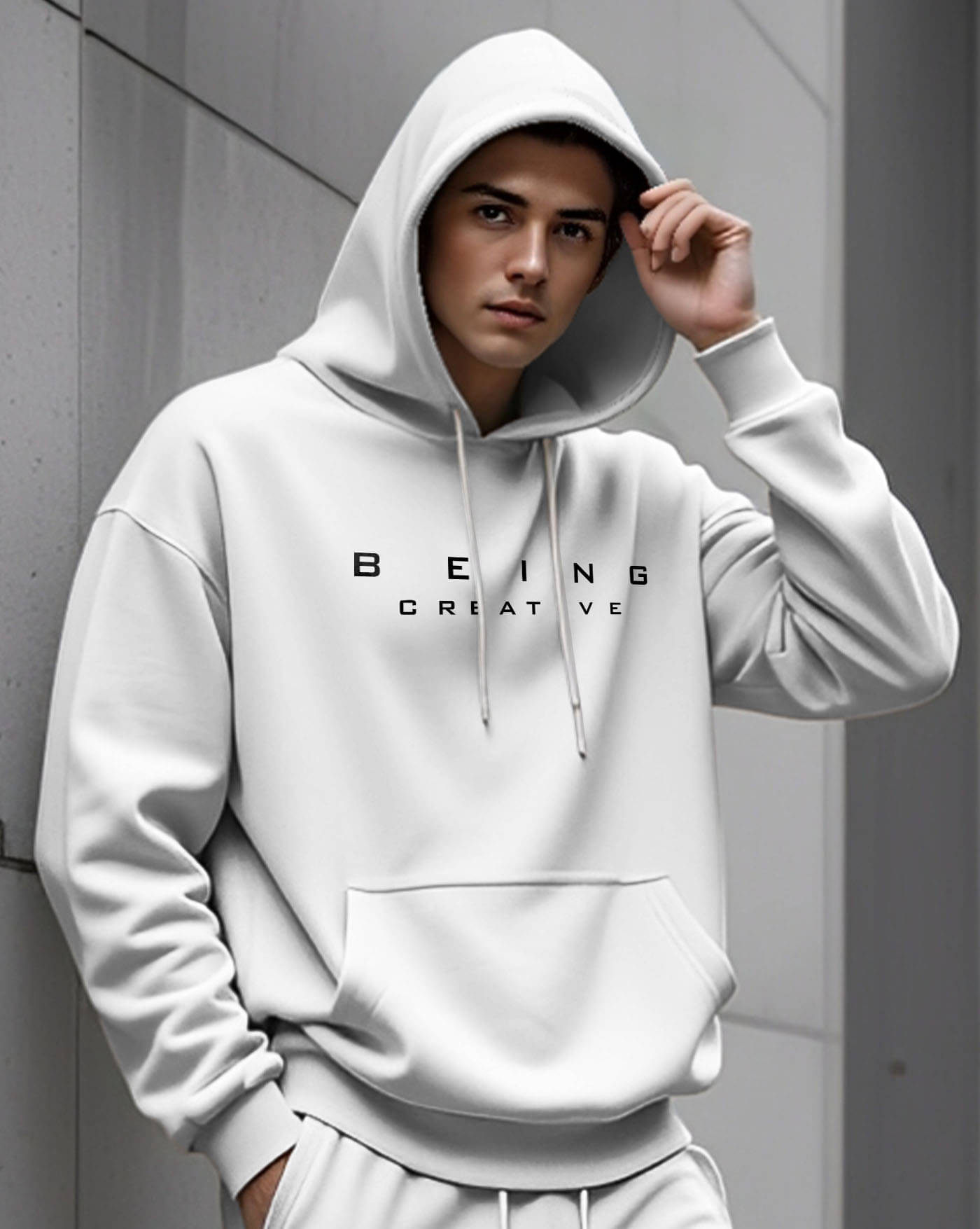 ENITOR Fleece Hooded Men's Sweatshirt - White ( Pack of 1 ) ENITOR Fleece Hooded Men's Sweatshirt - White ( Pack of 1 )