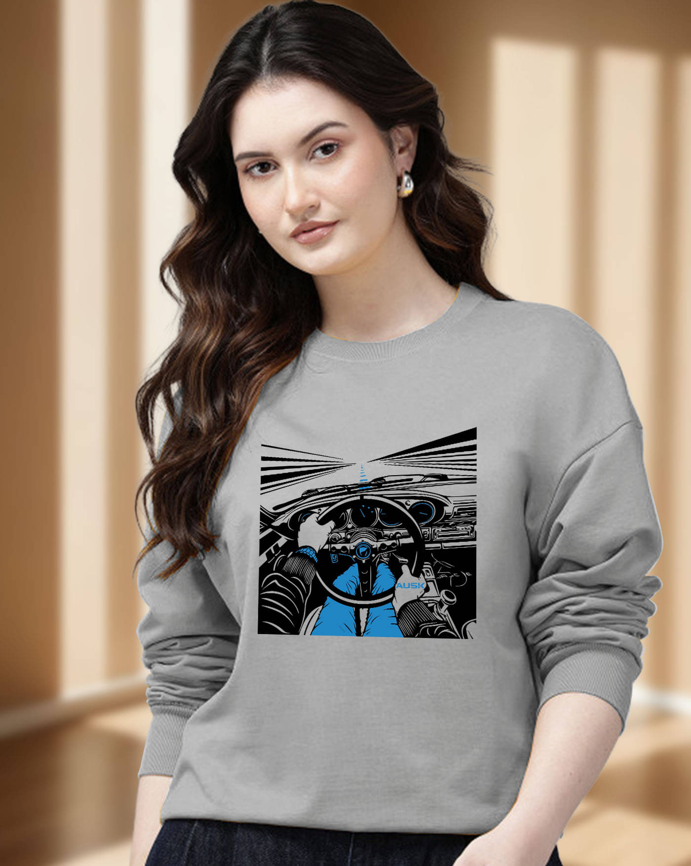 ENITOR Women Fleece Round Neck Sweatshirt ( Grey )     			ENITOR Women Fleece Round Neck Sweatshirt ( Grey )