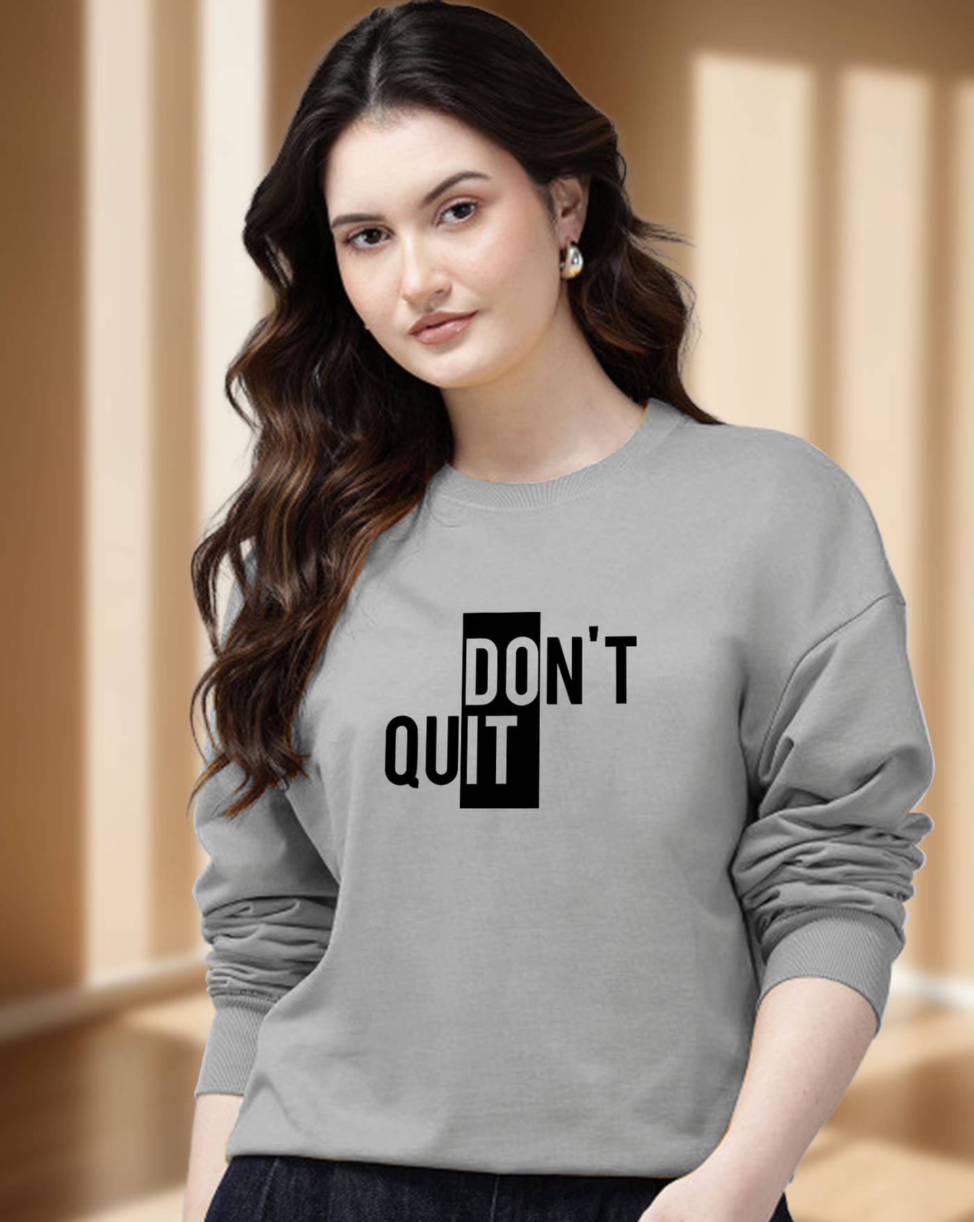 ENITOR Women Fleece Round Neck Sweatshirt ( Grey )     			ENITOR Women Fleece Round Neck Sweatshirt ( Grey )