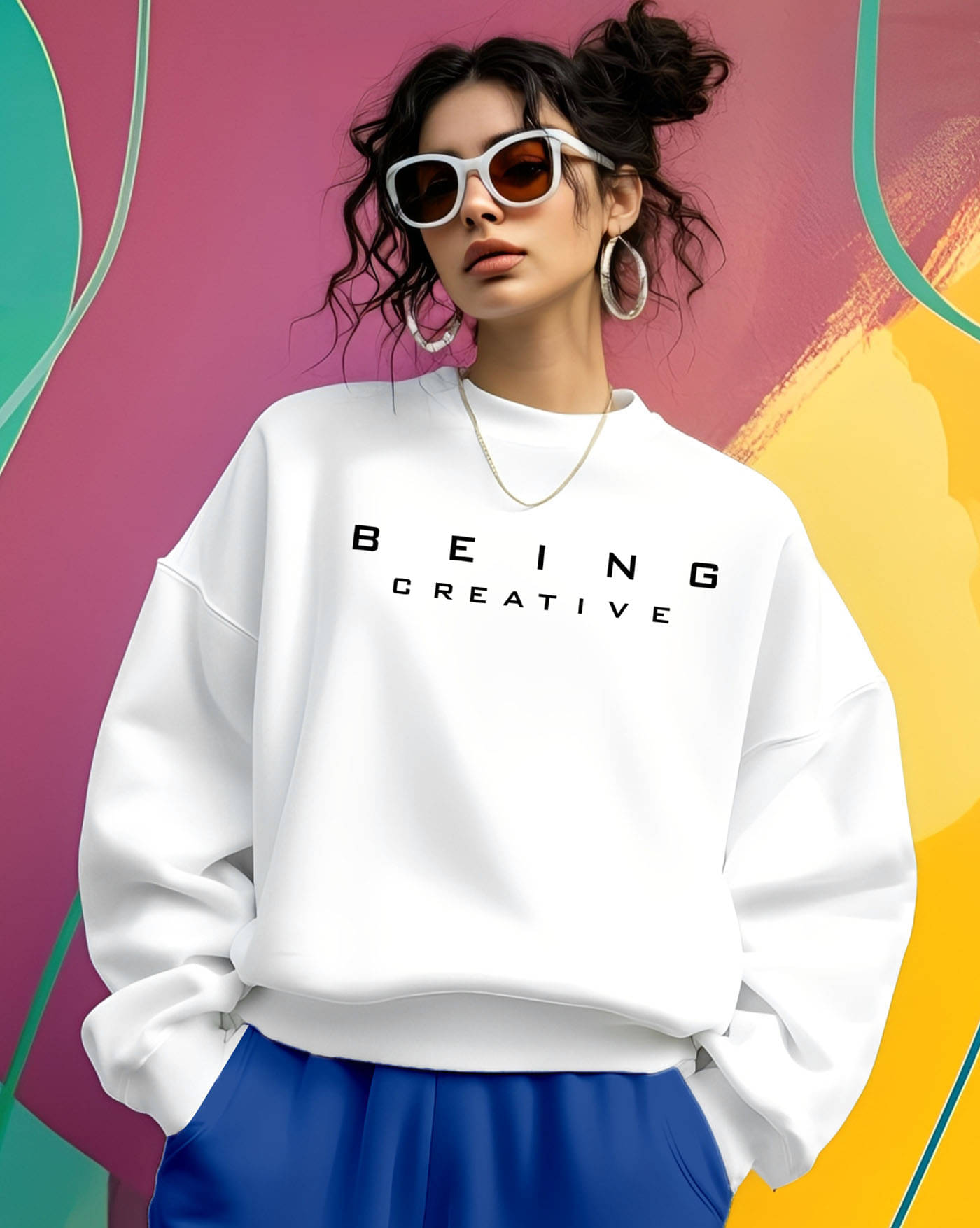 ENITOR Women Fleece Round Neck Sweatshirt ( White ) ENITOR Women Fleece Round Neck Sweatshirt ( White )