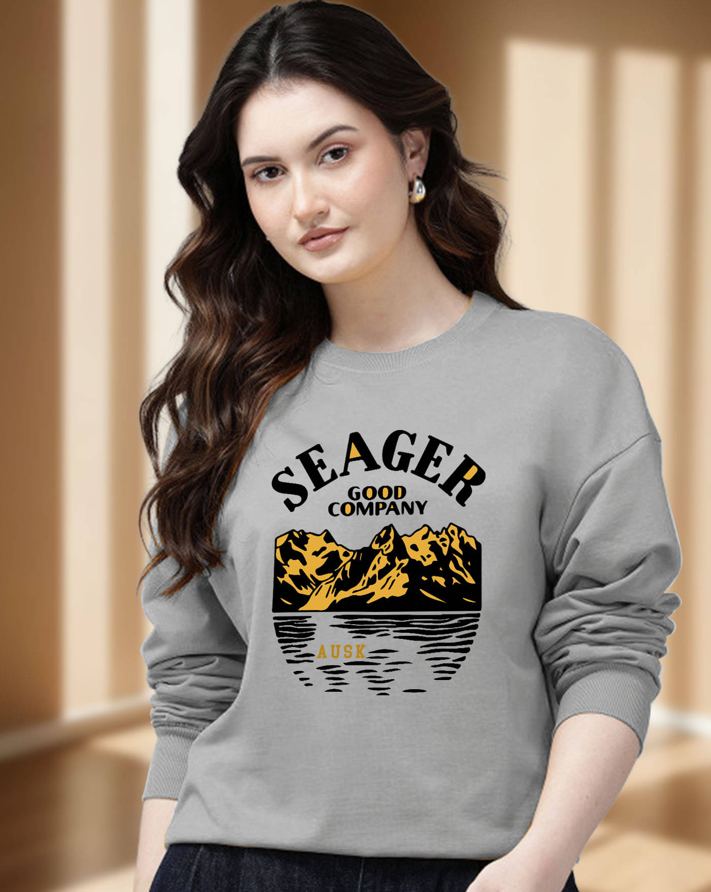 ENITOR Women Fleece Round Neck Sweatshirt ( Grey ) ENITOR Women Fleece Round Neck Sweatshirt ( Grey )