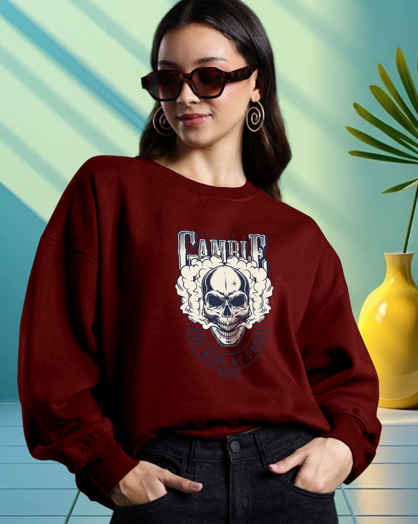 ENITOR Women Fleece Round Neck Sweatshirt ( Maroon ) ENITOR Women Fleece Round Neck Sweatshirt ( Maroon )