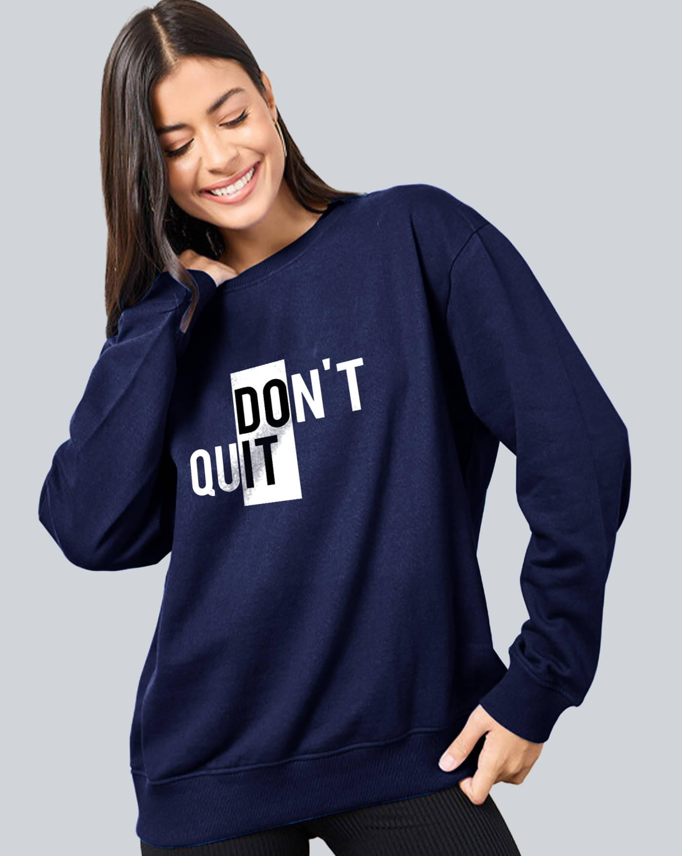 ENITOR Women Fleece Round Neck Sweatshirt ( Blue ) ENITOR Women Fleece Round Neck Sweatshirt ( Blue )