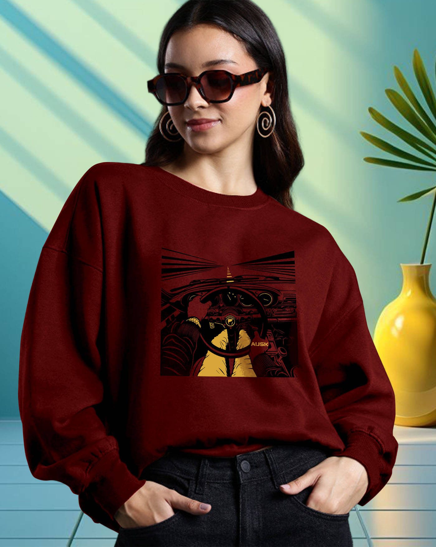 ENITOR Women Fleece Round Neck Sweatshirt ( Maroon ) ENITOR Women Fleece Round Neck Sweatshirt ( Maroon )