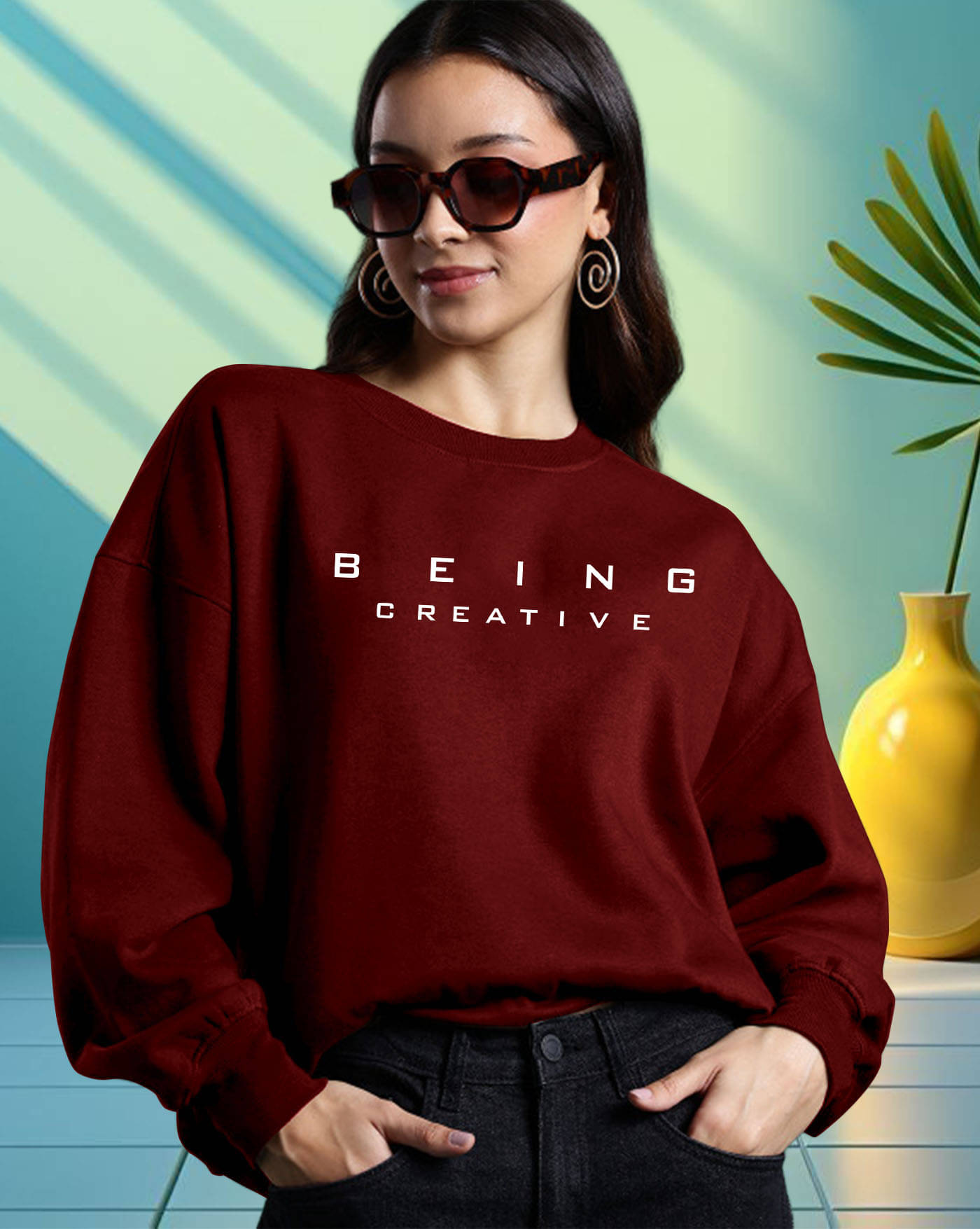 ENITOR Women Fleece Round Neck Sweatshirt ( Maroon ) ENITOR Women Fleece Round Neck Sweatshirt ( Maroon )