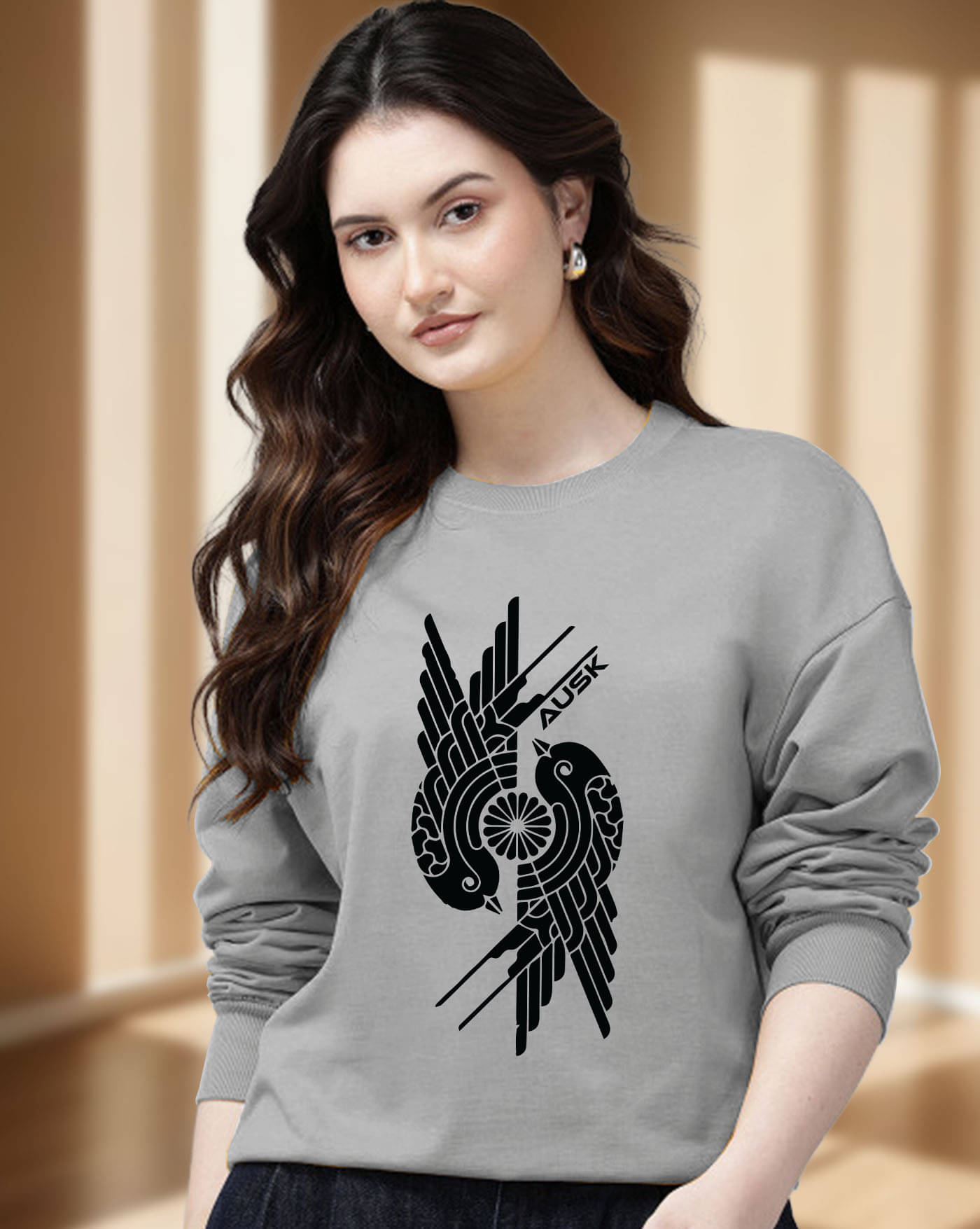ENITOR Women Fleece Round Neck Sweatshirt ( Grey ) ENITOR Women Fleece Round Neck Sweatshirt ( Grey )