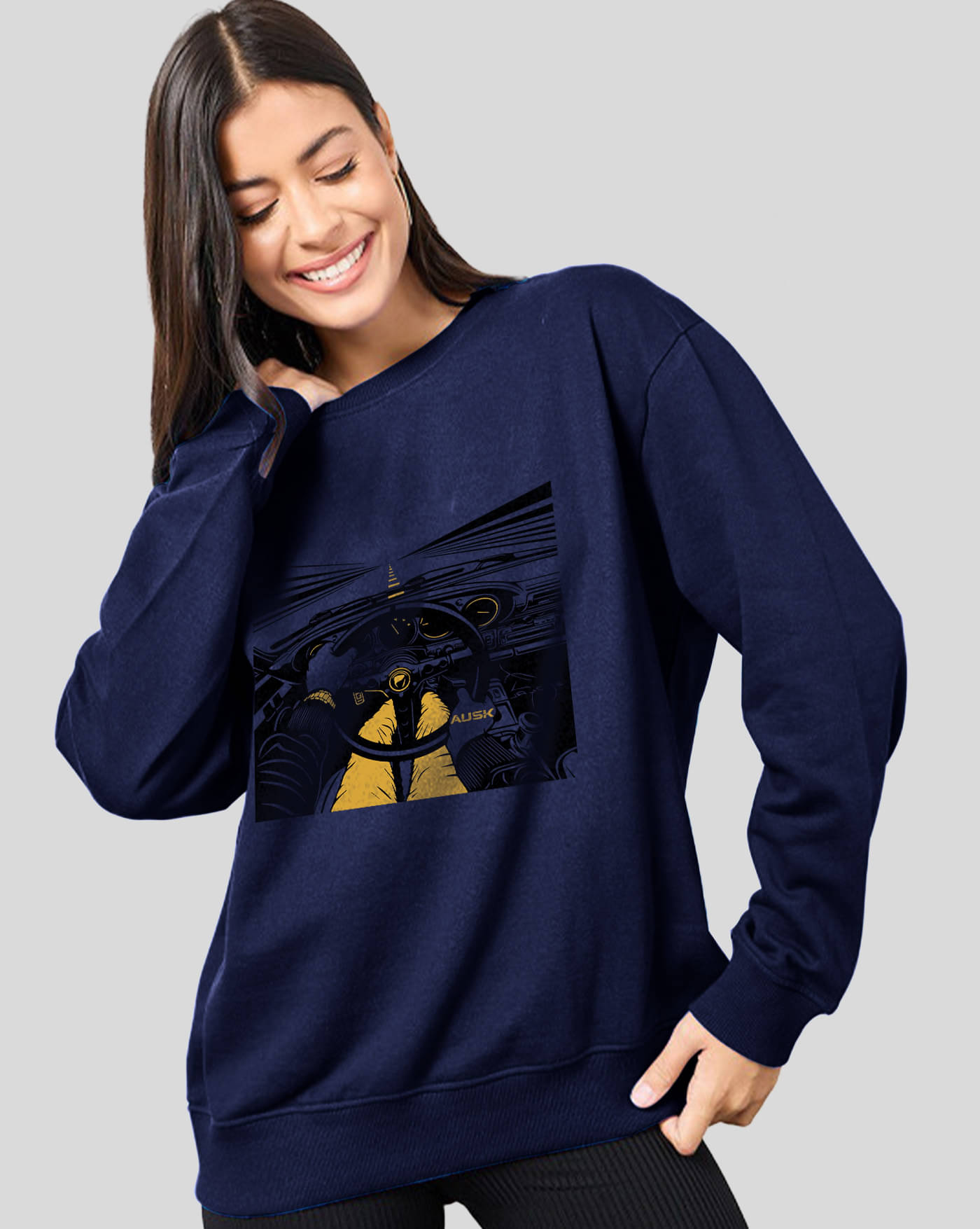 ENITOR Women Fleece Round Neck Sweatshirt ( Blue ) ENITOR Women Fleece Round Neck Sweatshirt ( Blue )