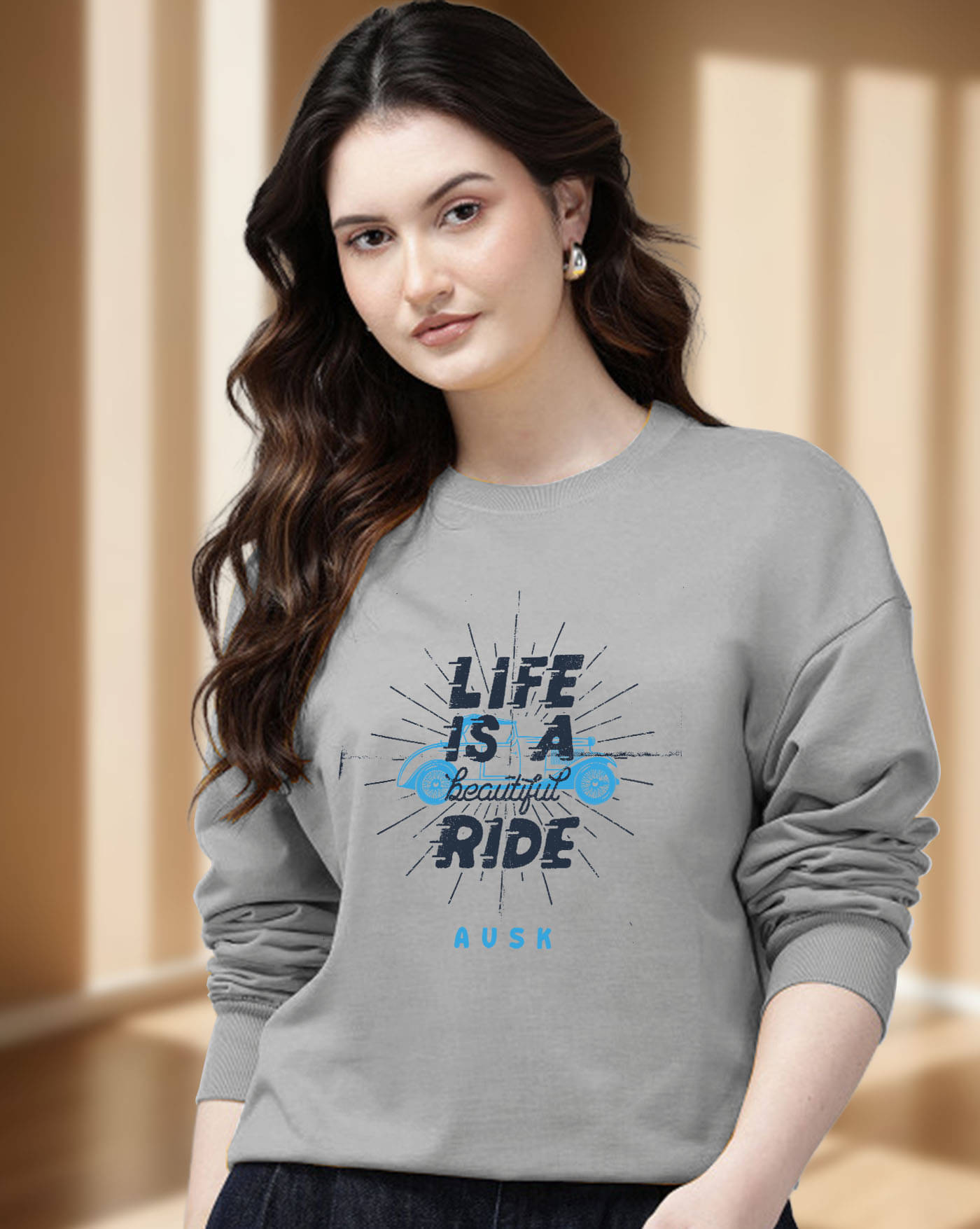 ENITOR Women Fleece Round Neck Sweatshirt ( Grey ) ENITOR Women Fleece Round Neck Sweatshirt ( Grey )