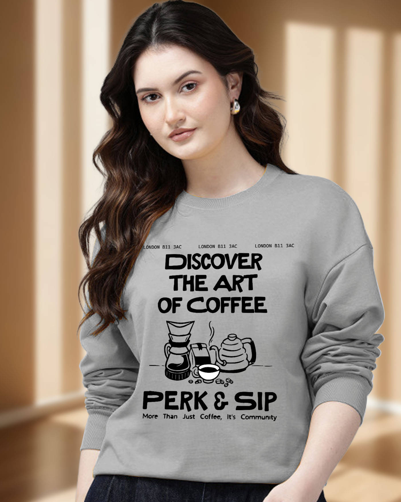 ENITOR Women Fleece Round Neck Sweatshirt ( Grey ) ENITOR Women Fleece Round Neck Sweatshirt ( Grey )