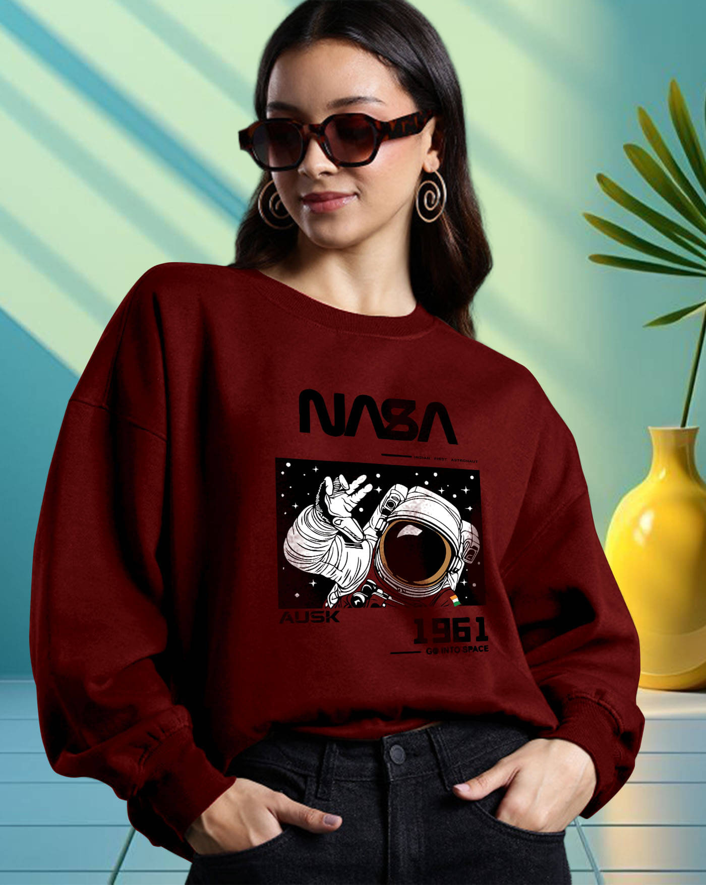 ENITOR Women Fleece Round Neck Sweatshirt ( Maroon ) ENITOR Women Fleece Round Neck Sweatshirt ( Maroon )