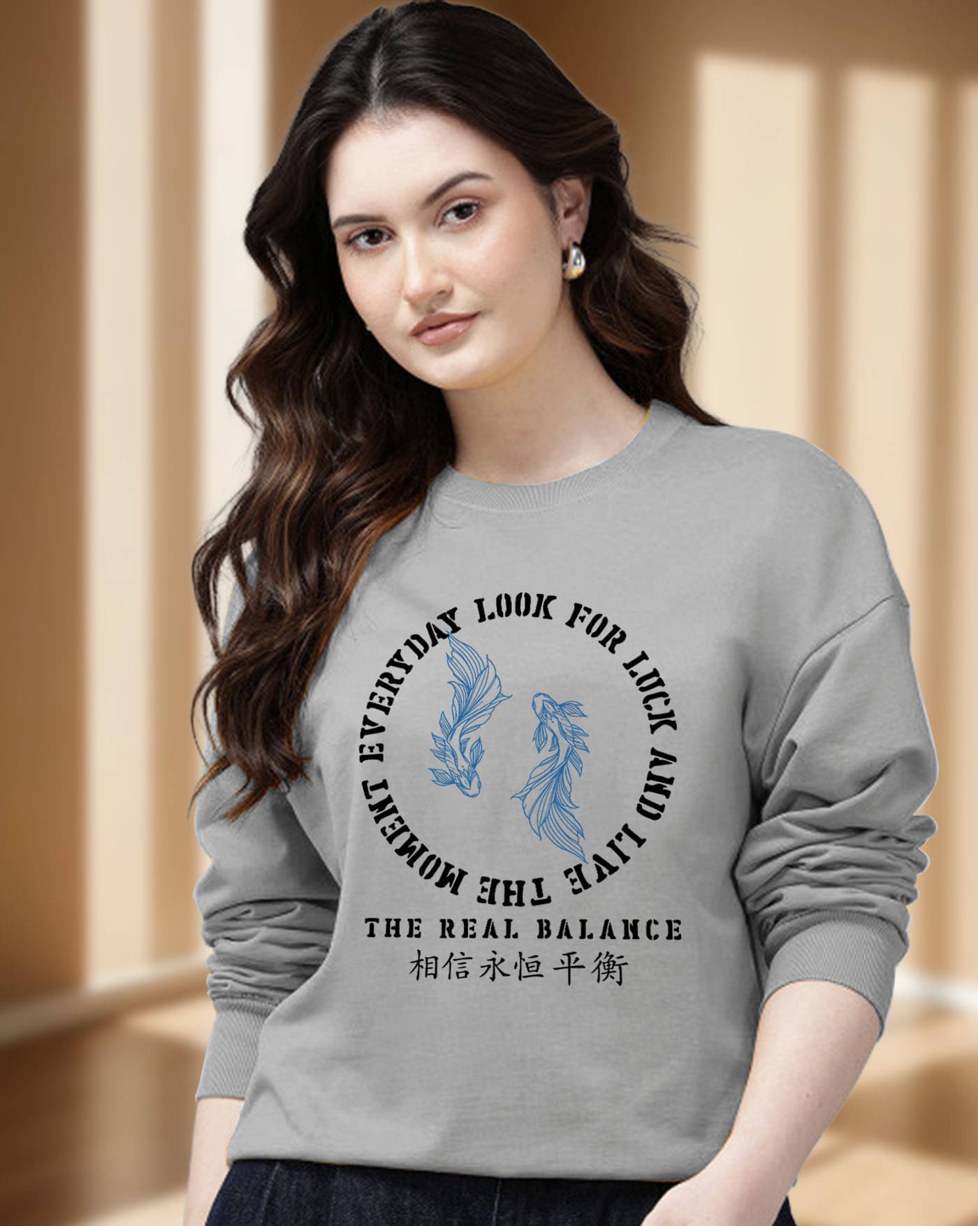 ENITOR Women Fleece Round Neck Sweatshirt ( Grey )     			ENITOR Women Fleece Round Neck Sweatshirt ( Grey )