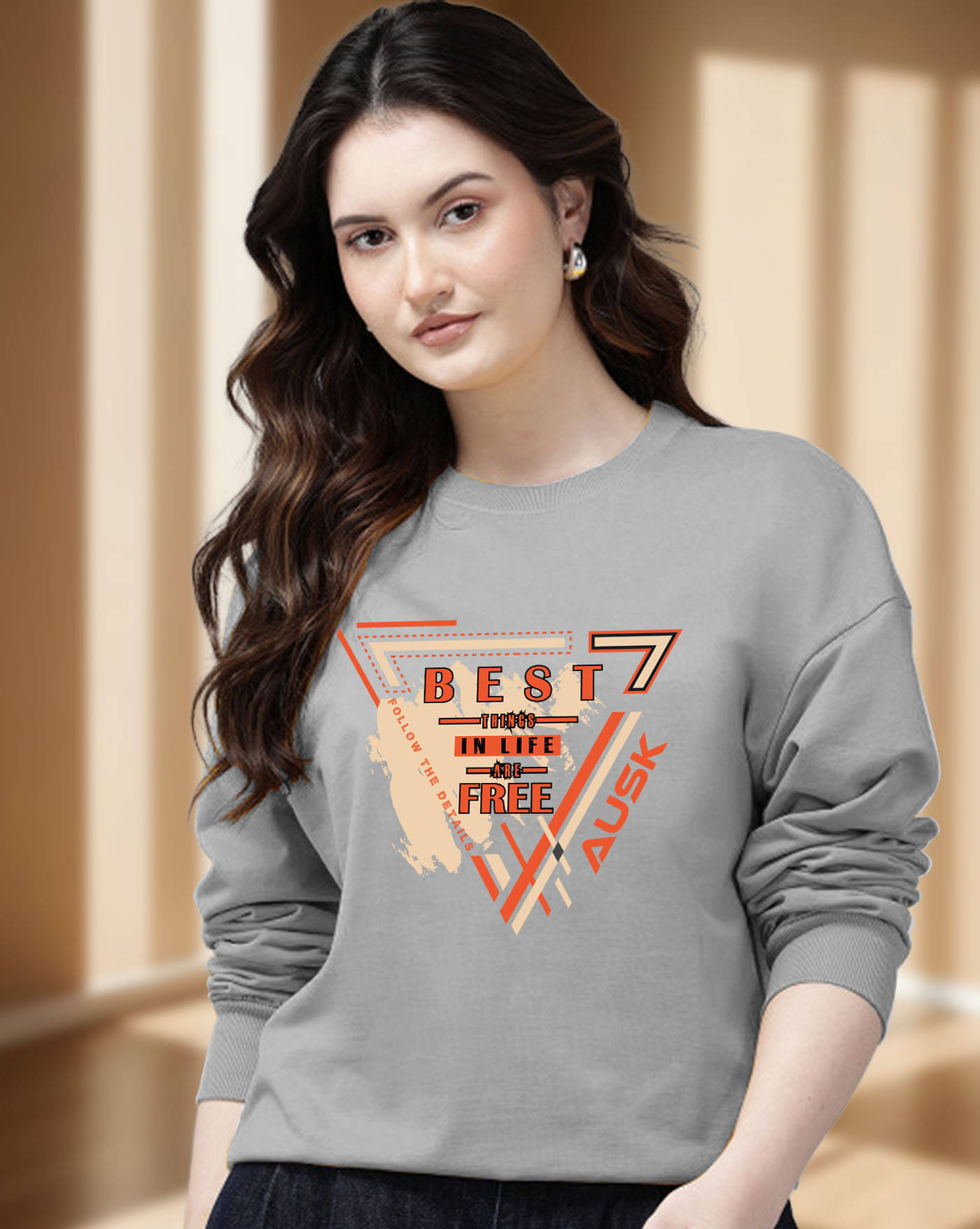 ENITOR Women Fleece Round Neck Sweatshirt ( Grey ) ENITOR Women Fleece Round Neck Sweatshirt ( Grey )