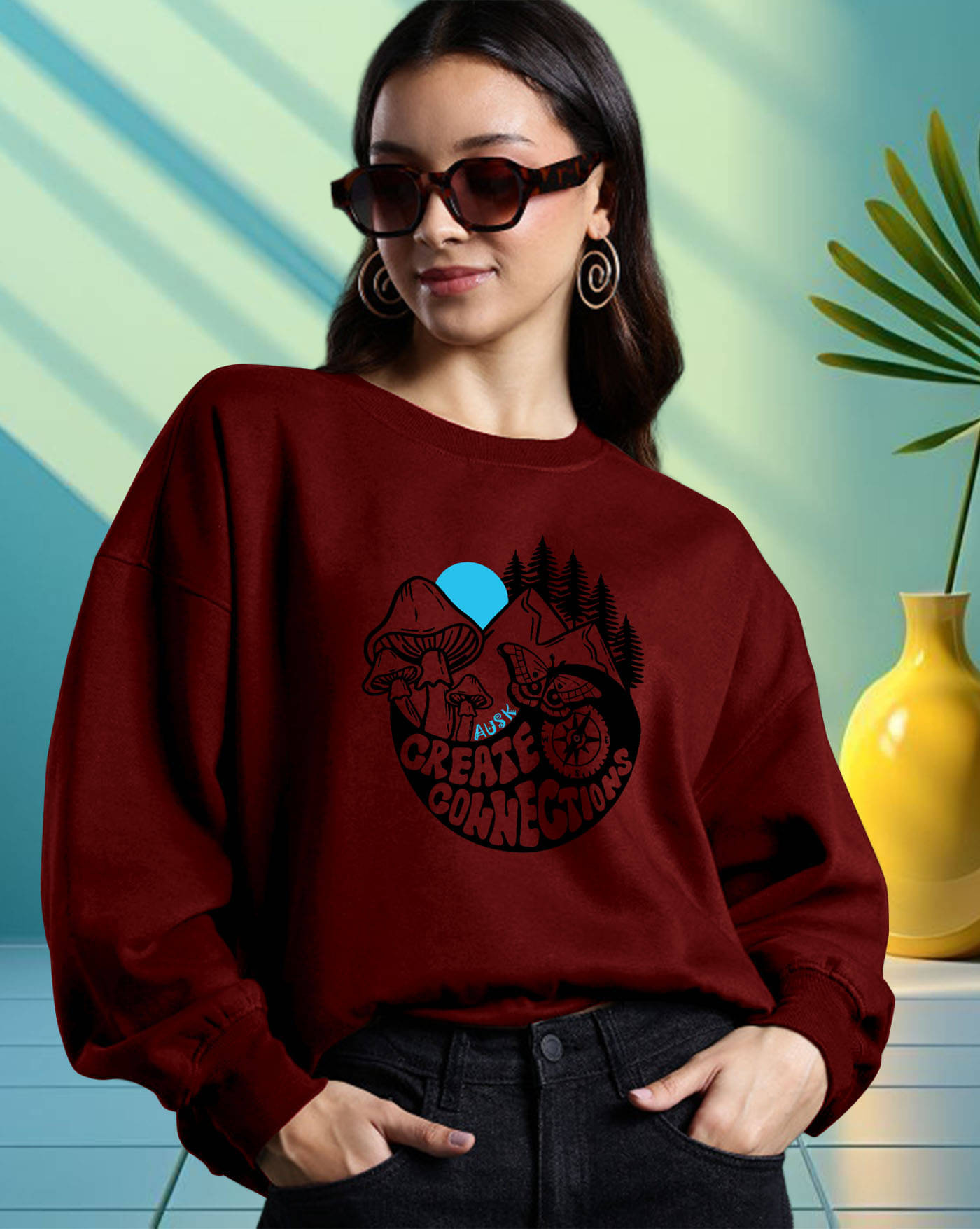     			ENITOR Women Fleece Round Neck Sweatshirt ( Maroon )