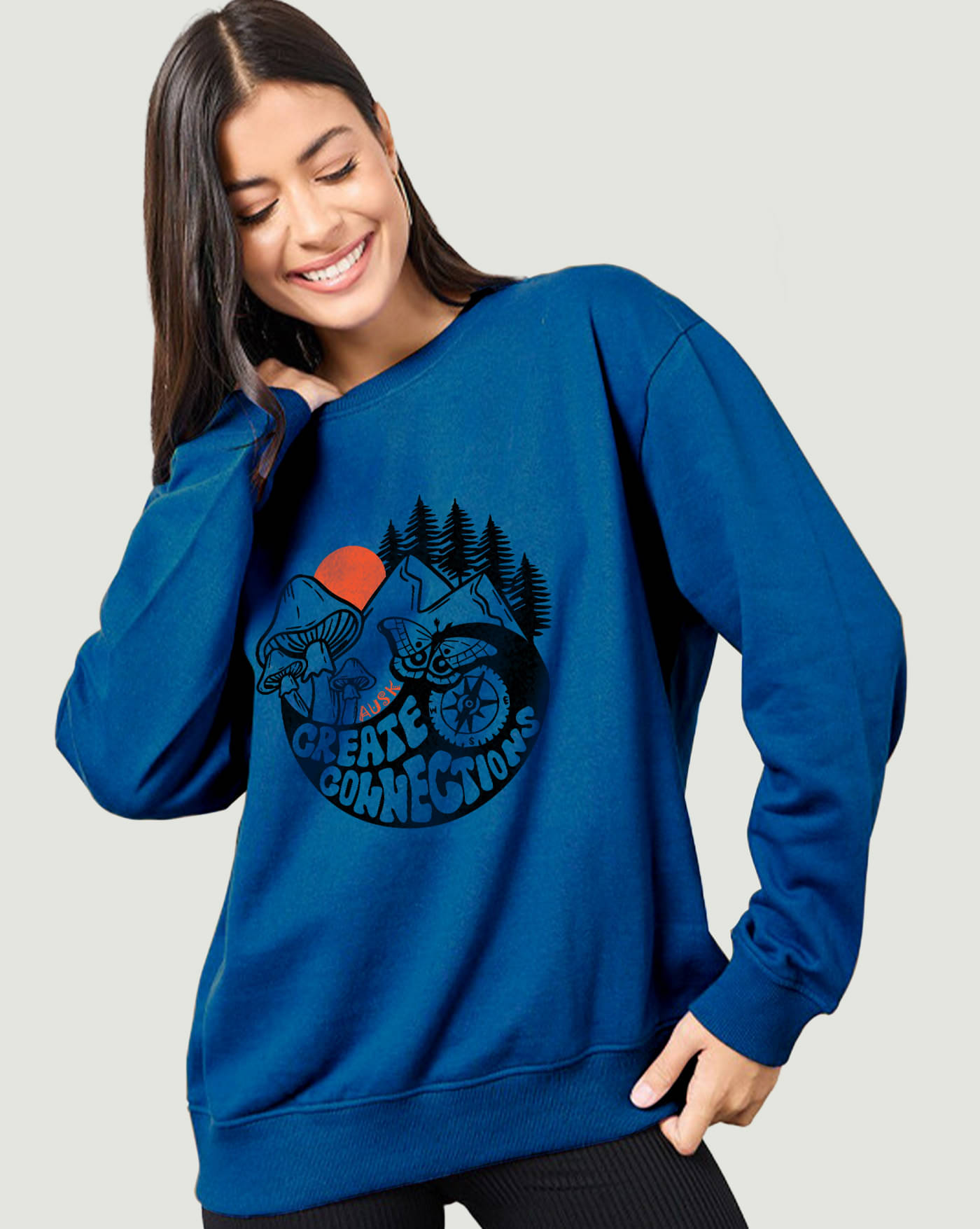 ENITOR Women Fleece Round Neck Sweatshirt ( Turquoise )     			ENITOR Women Fleece Round Neck Sweatshirt ( Turquoise )