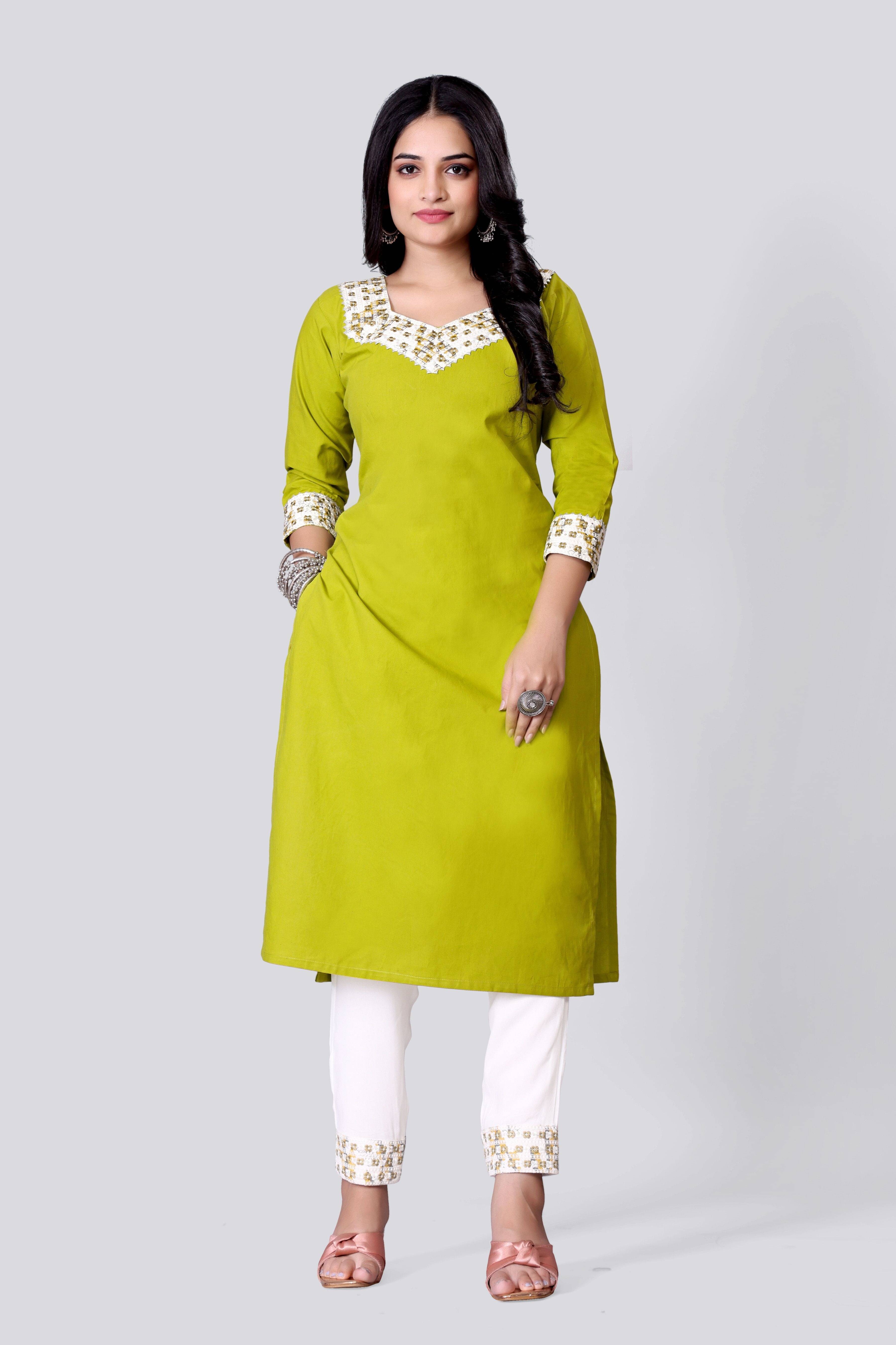     			FULPARI Women Polyester Solid A-line Kurti With Pants ( Light Green )