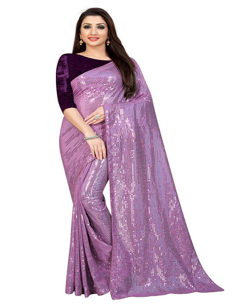     			Fabzone Silk Blend Embroidered Mangalgiri Saree With Stitched Blouse ( Purple )