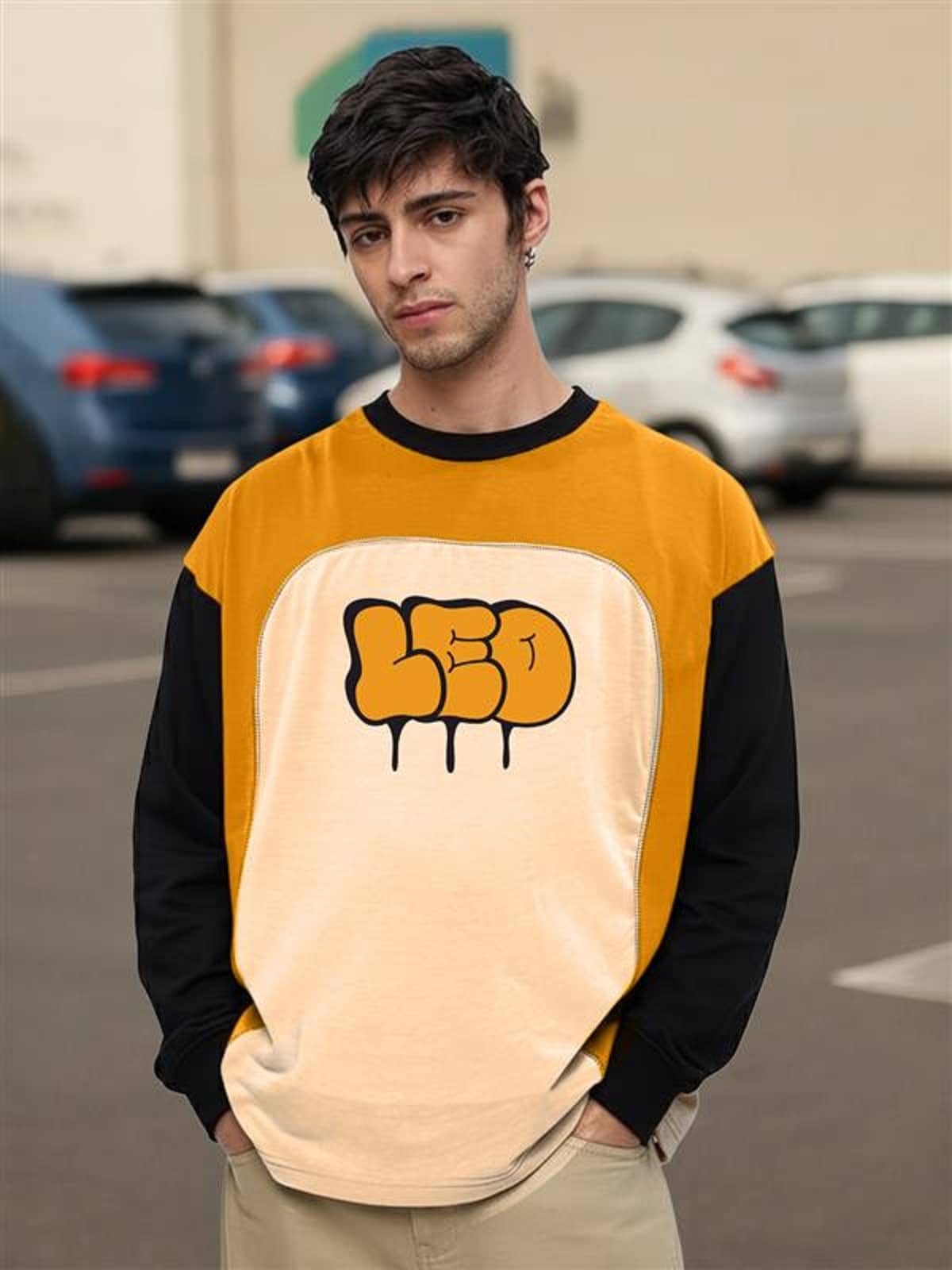 Leotude Men Cotton Blend Regular Fit Printed T-Shirt ( Yellow )