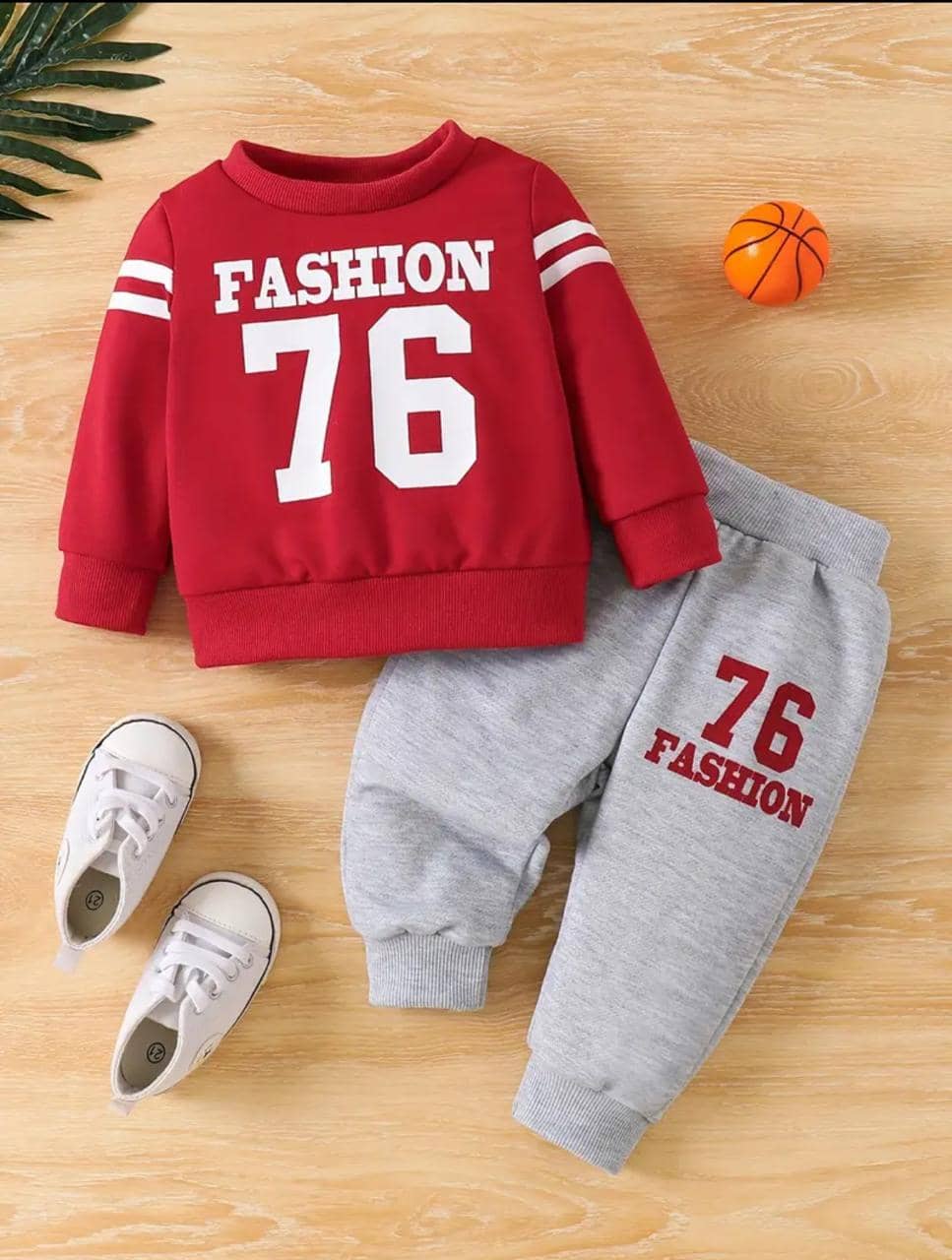 MUSNAH GARMENTS Pack of 1 Baby Boys Cotton Sweatshirt & Trackpant Set ( Red )