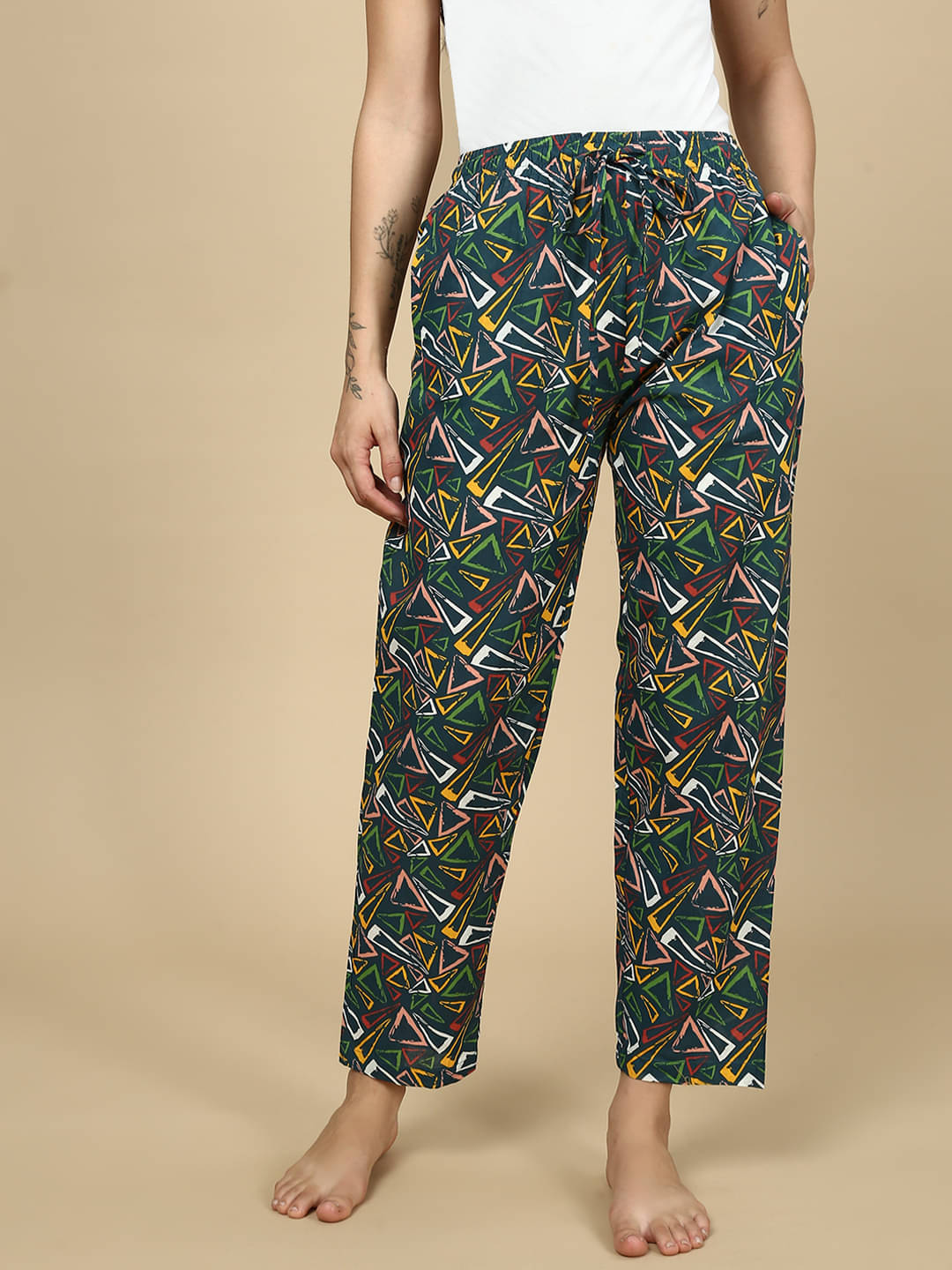     			PYNK Cotton Blend Printed Women Pyjama ( Green )
