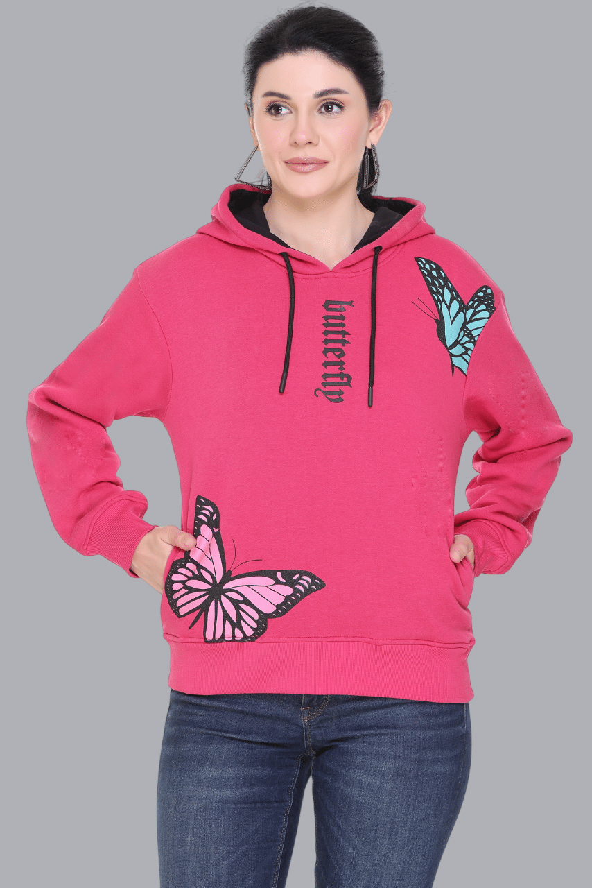 RF RAVES Women Fleece Hooded Sweatshirt ( Pink ) RF RAVES Women Fleece Hooded Sweatshirt ( Pink )