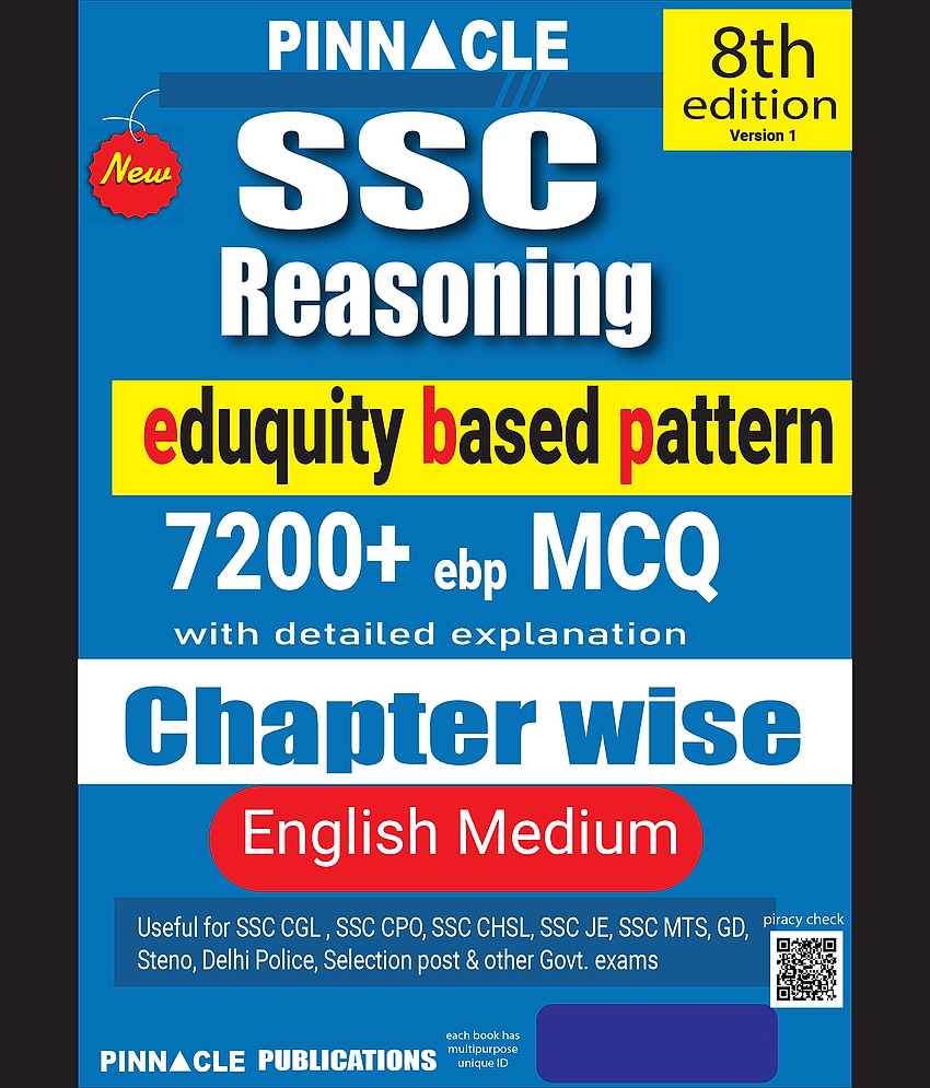 SSC Reasoning 7200+ MCQs Book | Chapterwise Practice | Based on Latest SSC Exam Pattern 2025 ( Eduquity Based ) | English Medium | 8th Edition - Stationery | Buy online on ZillyBuy