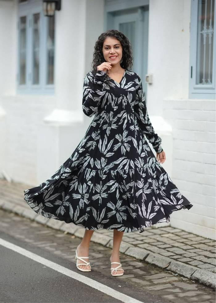     			Shiksha Fashion Women Dobby Printed A-line Dress ( Black )