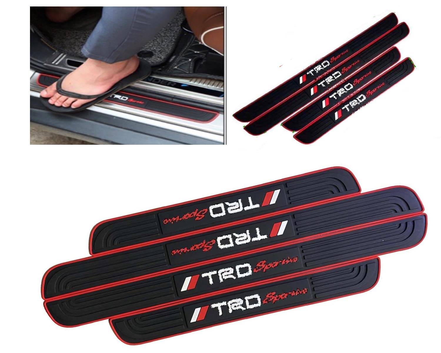     			SureStrive TRD LOGO Car Door Sill Plate PVC Soft Rubber Scuff Guard Universal Car Door Entry Decoration Stickers Anti-Scratch Welcome Pedal Protector Red & Black Color for Maruti Suzuki Swift 2022 New Model Set of-4