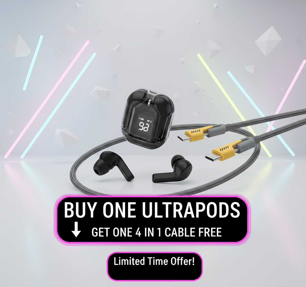     			Tws Ultrapods display bluetooth, Earbuds Pro + 4 in 1 data fast cable ,  Bluetooth Headphone + 4 in 1 charging cable