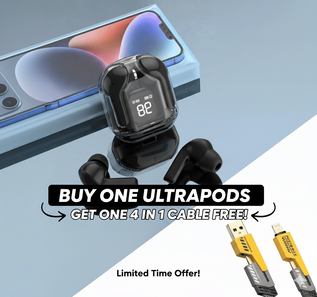     			Tws Ultrapods display bluetooth, Earbuds Pro + 4 in 1 data fast cable ,  Bluetooth Headphone + 4 in 1 charging cable