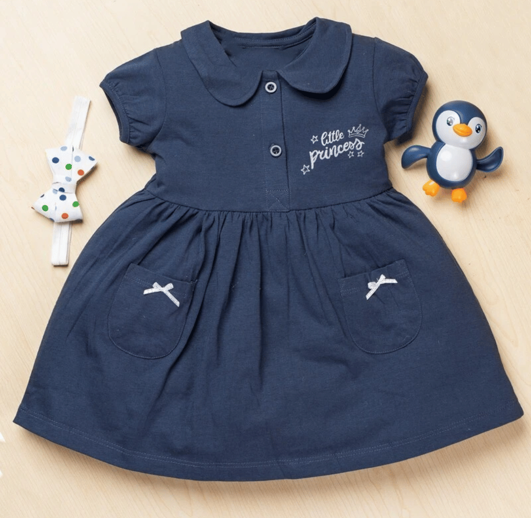 UPTREND VESTURE Cotton Dress For Baby Girls ( Pack of 1 , Navy Blue )     			UPTREND VESTURE Cotton Dress For Baby Girls ( Pack of 1 , Navy Blue )