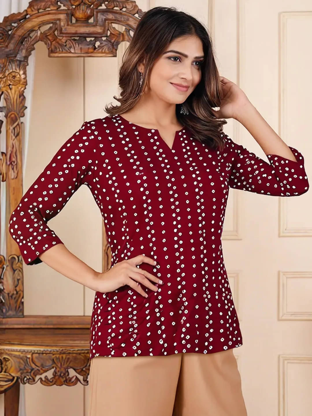 1 Stop Fashion Women Cotton Blend Printed Kurti ( Maroon ) 1 Stop Fashion Women Cotton Blend Printed Kurti ( Maroon )
