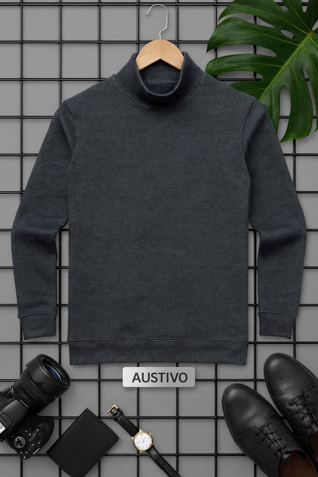     			AUSTIVO Cotton Blend High Neck Men's Full Sleeves Cardigan Sweater - Charcoal ( Pack of 1 )