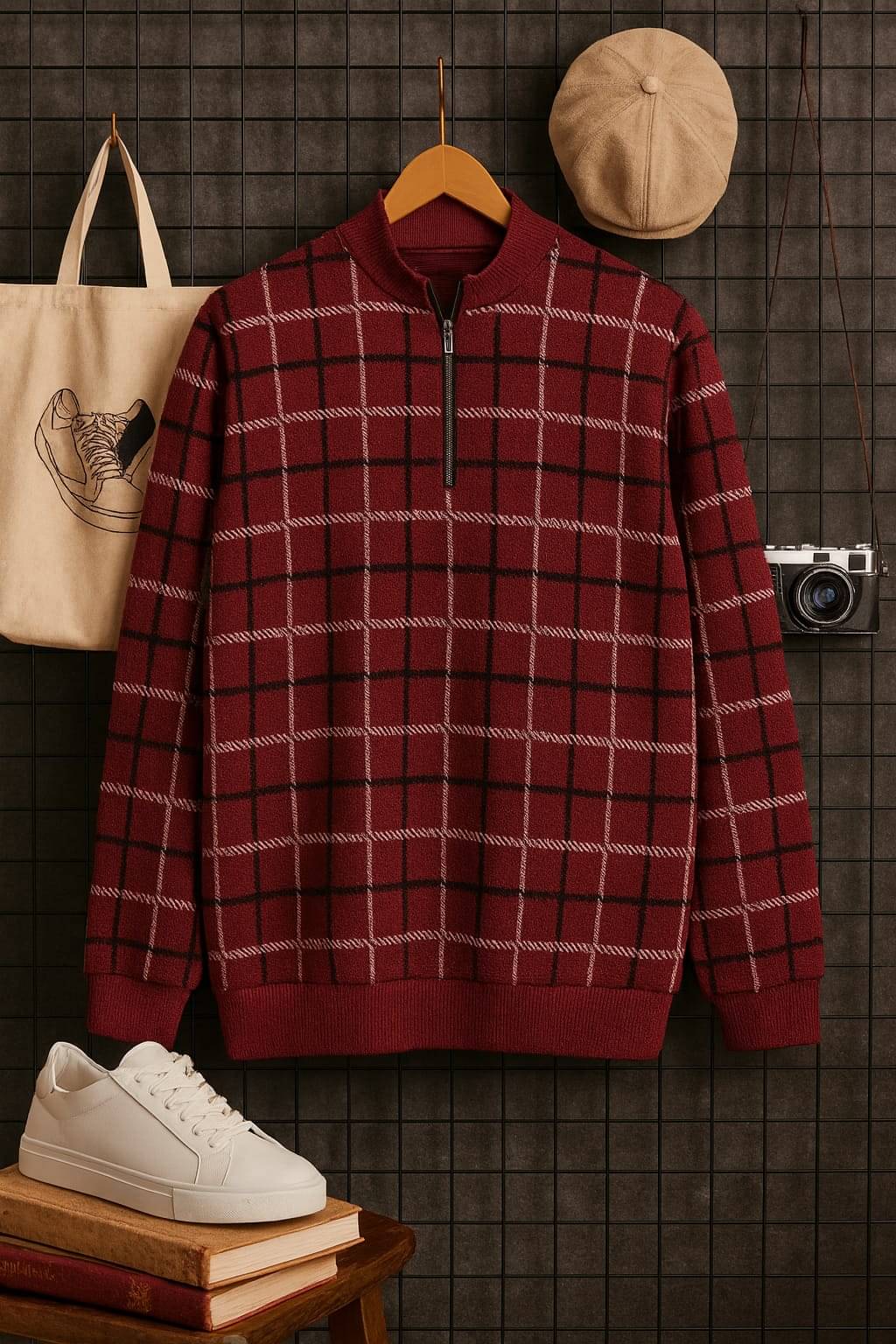     			AUSTIVO Cotton Blend High Neck Men's Full Sleeves Cardigan Sweater - Red ( Pack of 1 )