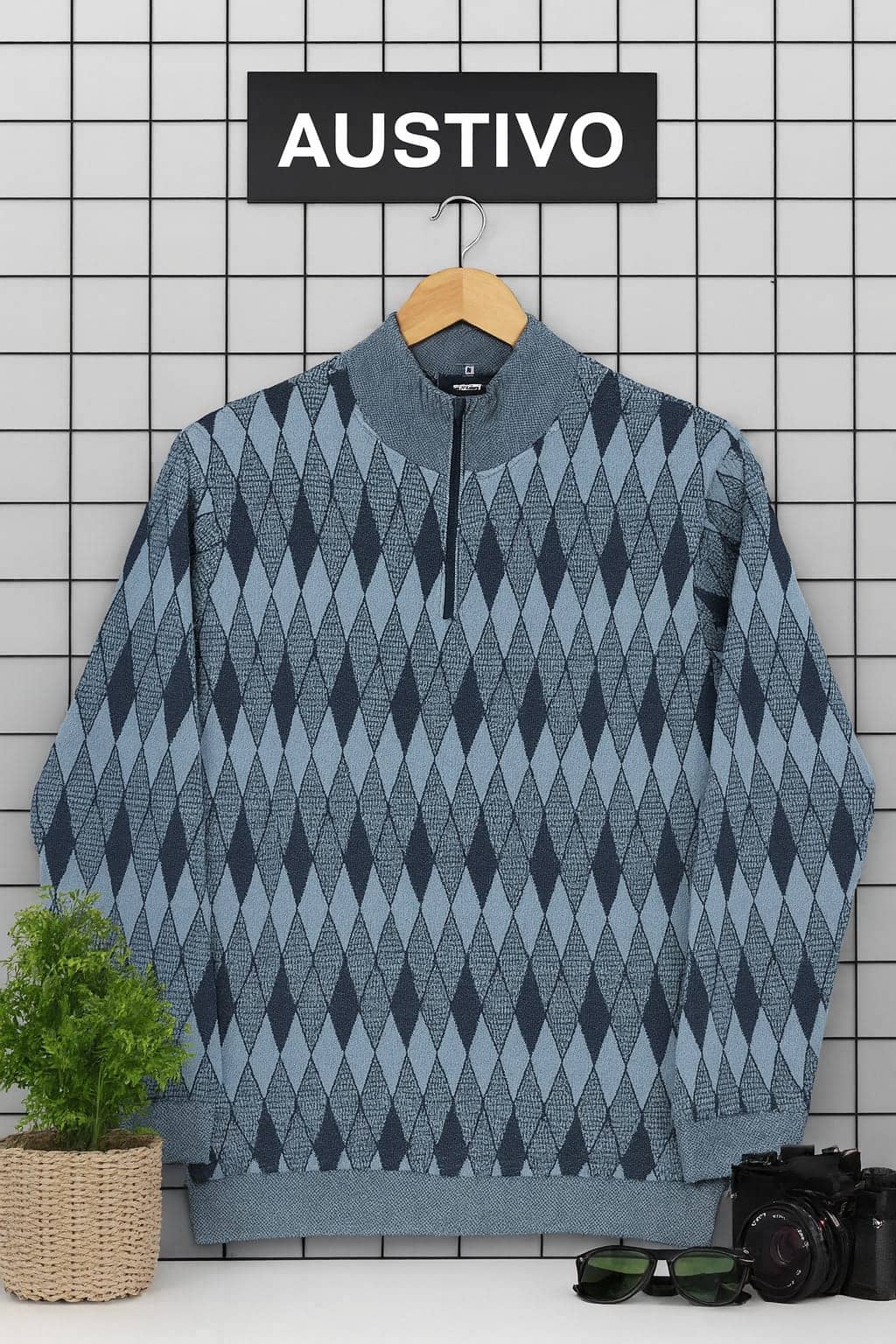 AUSTIVO Cotton Blend Round Neck Men's Full Sleeves Pullover Sweater - Blue ( Pack of 1 )