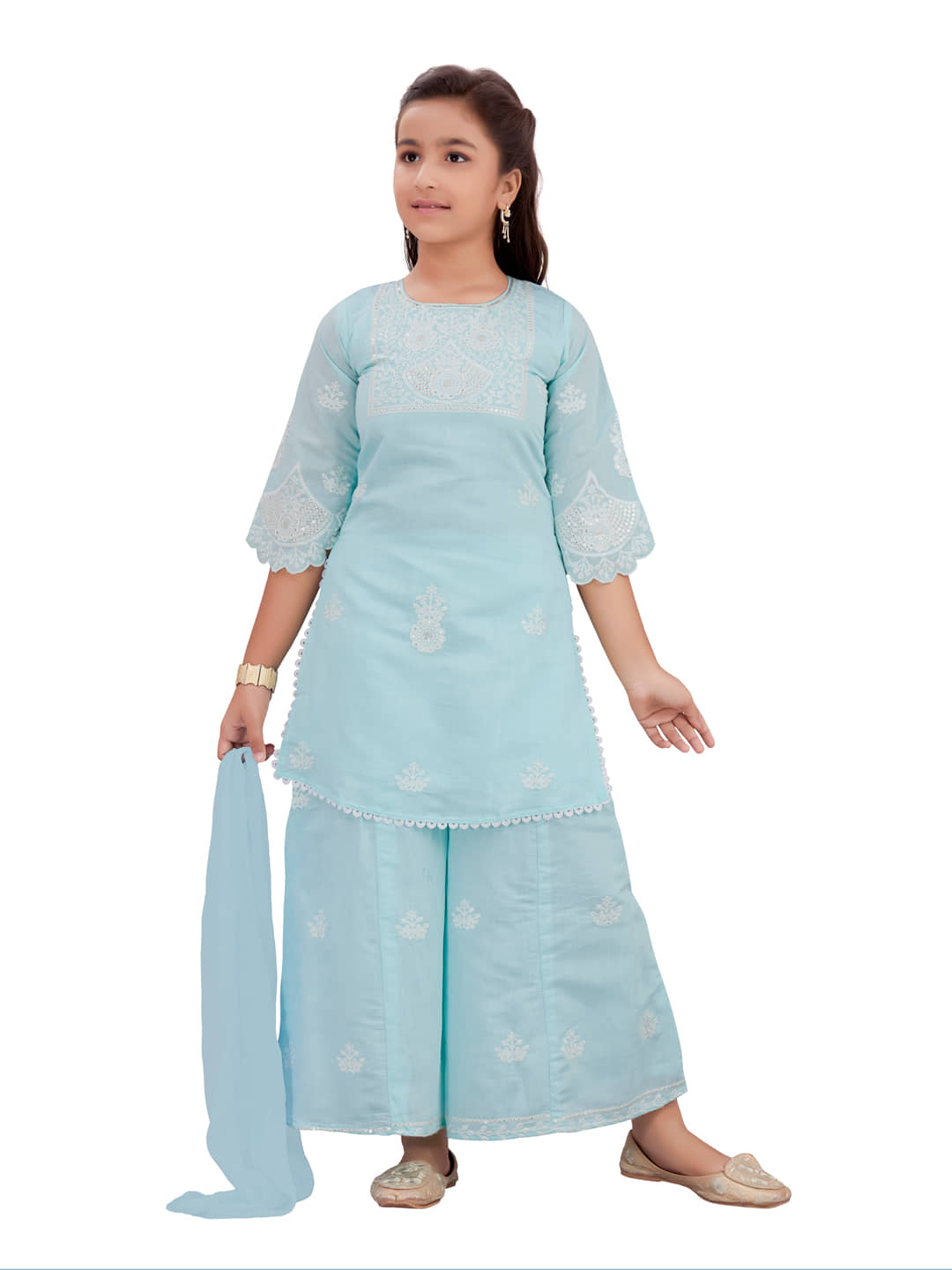 Aarika Girls Silk Kurta with Trouser ( Pack of 1 , Sea Green )