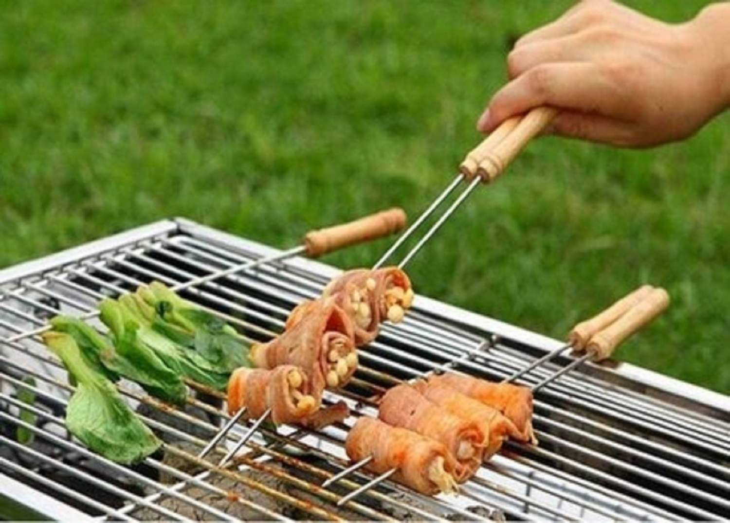 Barbecue Sticks Skewers with Wooden Handle Very Thick and Strong Rods Stainless Steelfor BBQ Tandoor/Tikka/Kabab, Stainless Steel Stick with Wooden Handle - Pack of 12 Barbecue Sticks Skewers with Wooden Handle Very Thick and Strong Rods Stainless Steelfor BBQ Tandoor/Tikka/Kabab, Stainless Steel Stick with Wooden Handle - Pack of 12