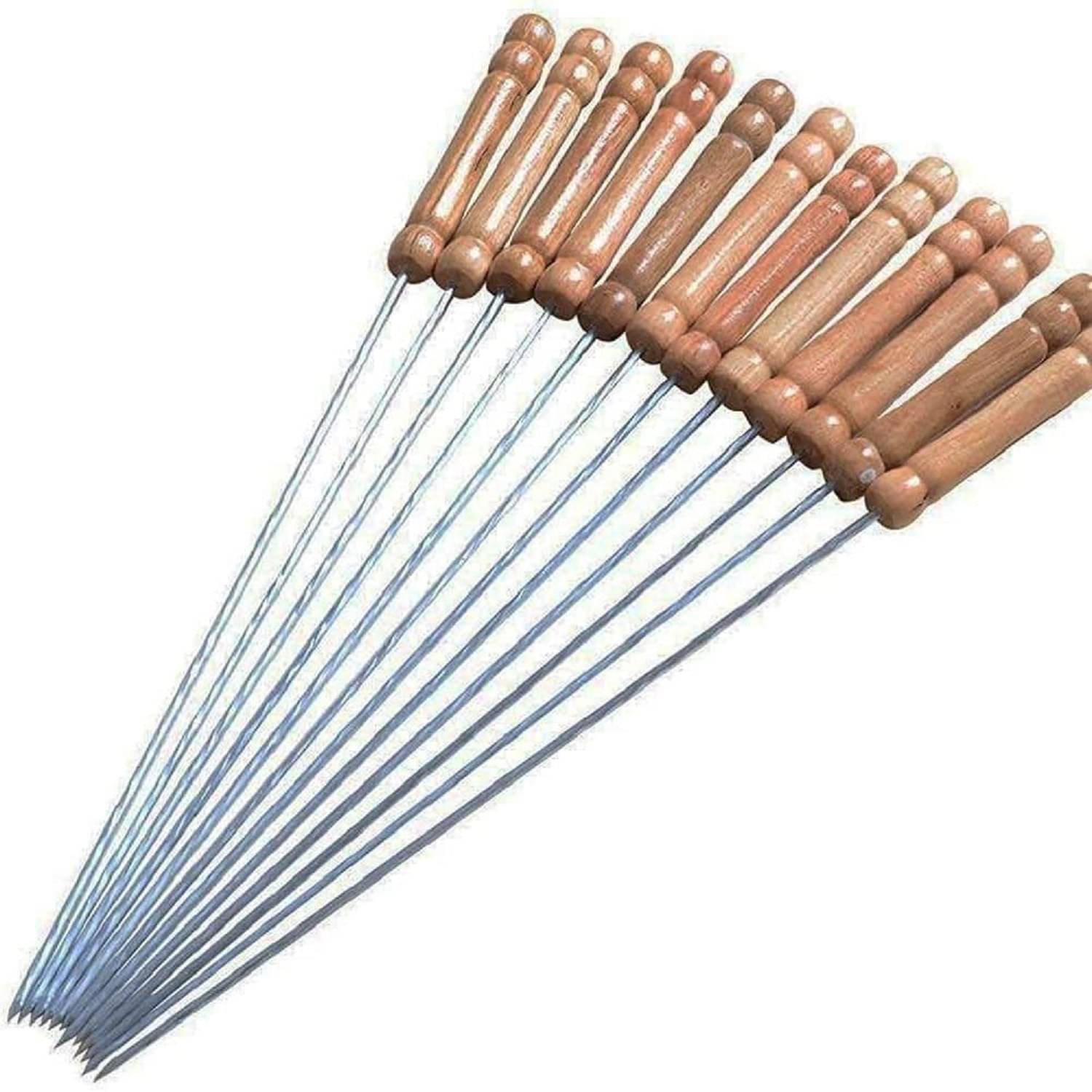 Barbecue Sticks Skewers with Wooden Handle Very Thick and Strong Rods Stainless Steelfor BBQ Tandoor/Tikka/Kabab, Stainless Steel Stick with Wooden Handle - Pack of 12 Barbecue Sticks Skewers with Wooden Handle Very Thick and Strong Rods Stainless Steelfor BBQ Tandoor/Tikka/Kabab, Stainless Steel Stick with Wooden Handle - Pack of 12