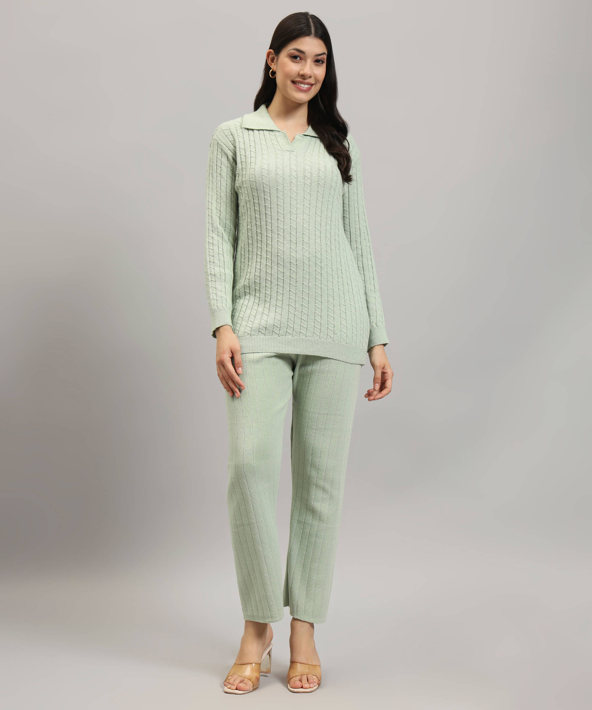     			Canblar Women Solid Top With Palazzos Co-Ord Set ( Sea Green )