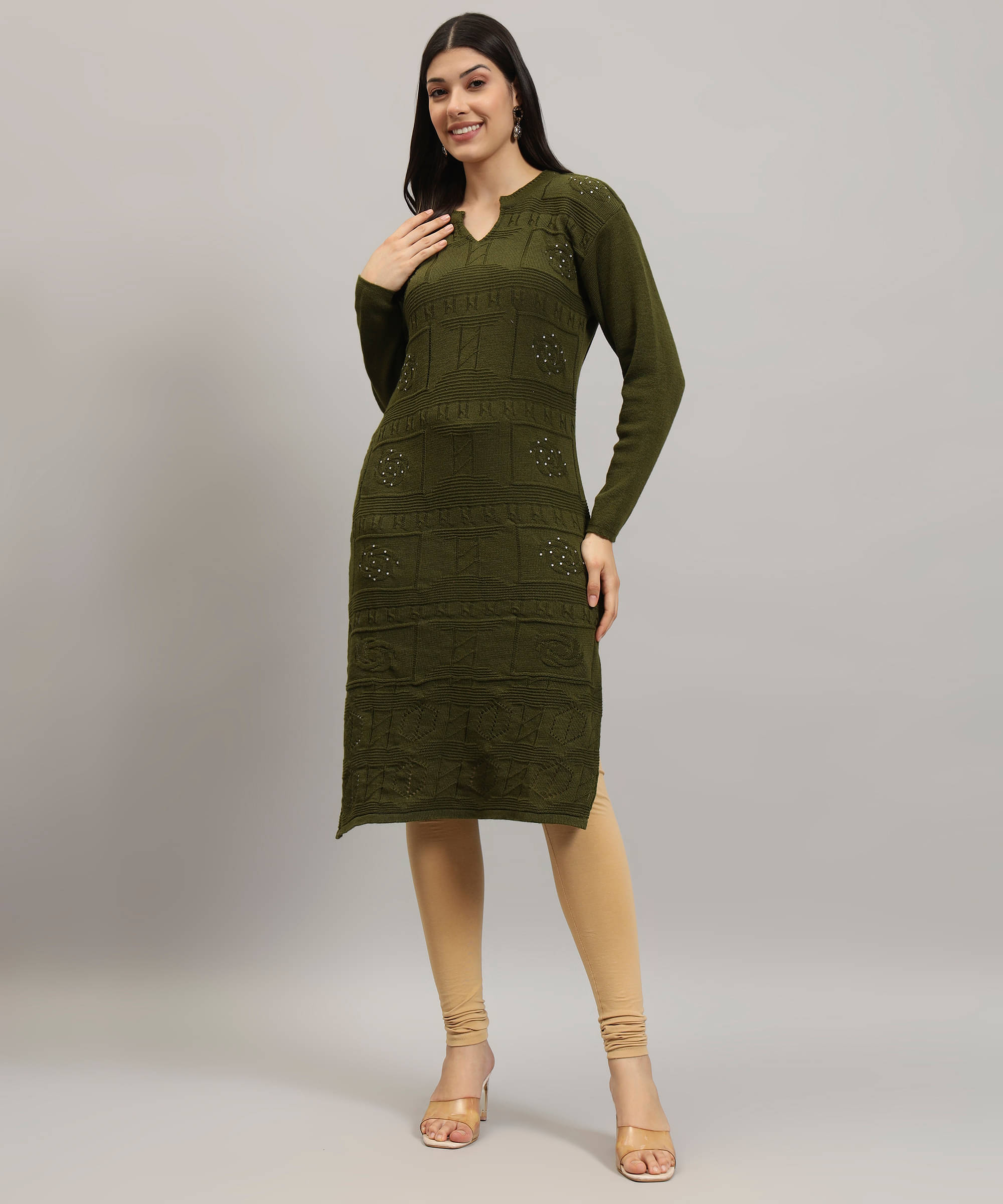    			Canblar Women Woollen Solid Straight Kurti ( Green )