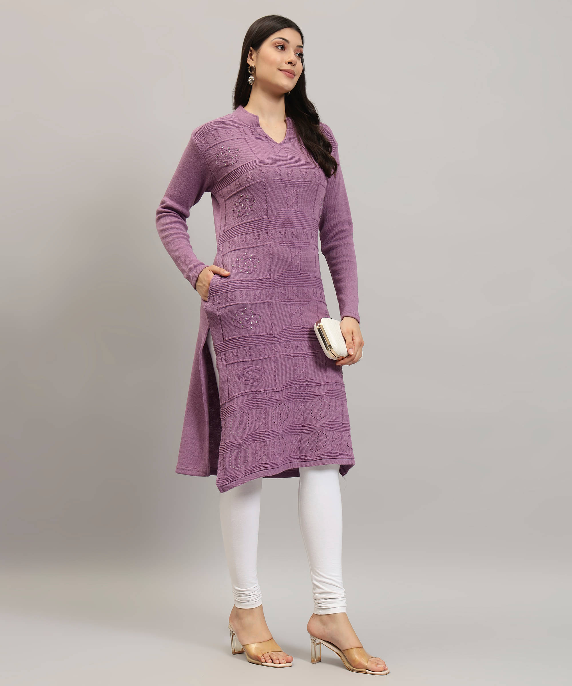    			Canblar Women Woollen Solid Straight Kurti ( Purple )