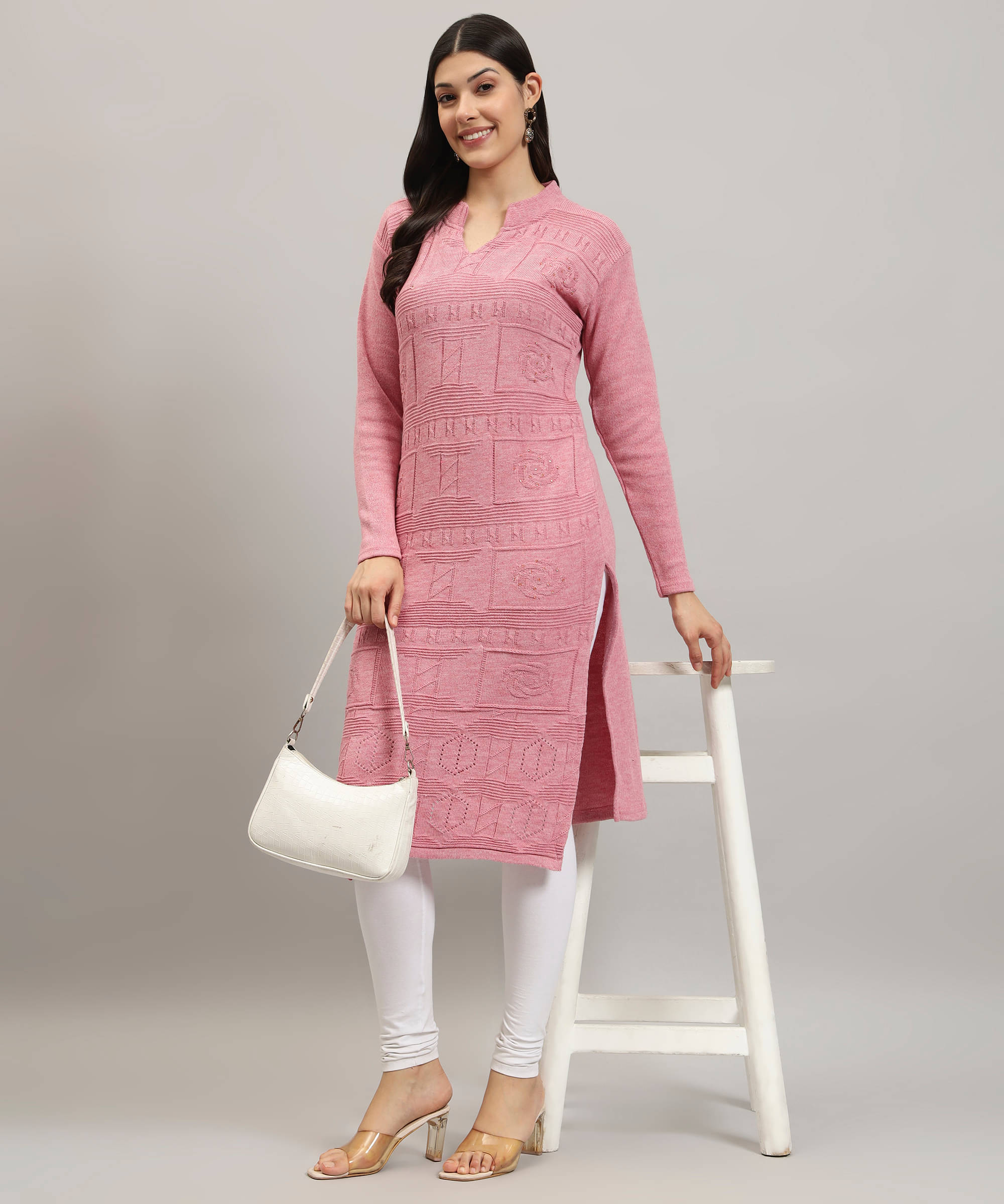     			Canblar Women Woollen Solid Straight Kurti ( Peach )