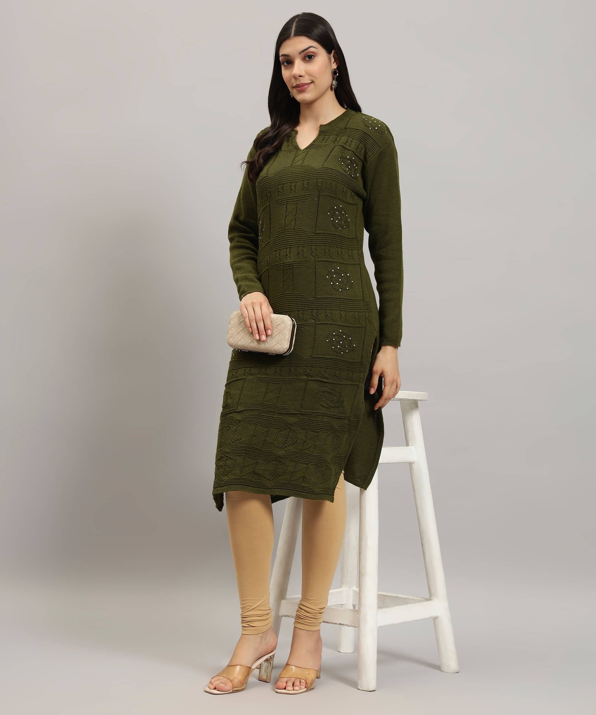     			Canblar Women Woollen Solid Straight Kurti ( Green )