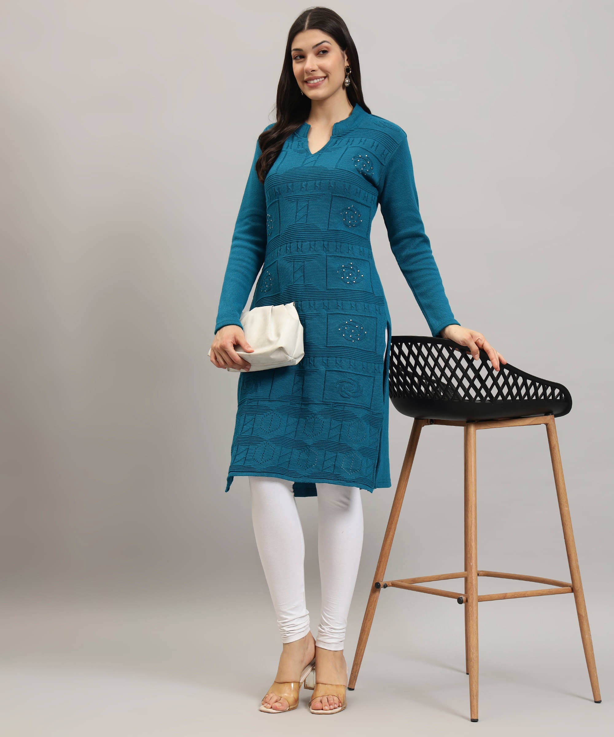     			Canblar Women Woollen Solid Straight Kurti ( Blue )