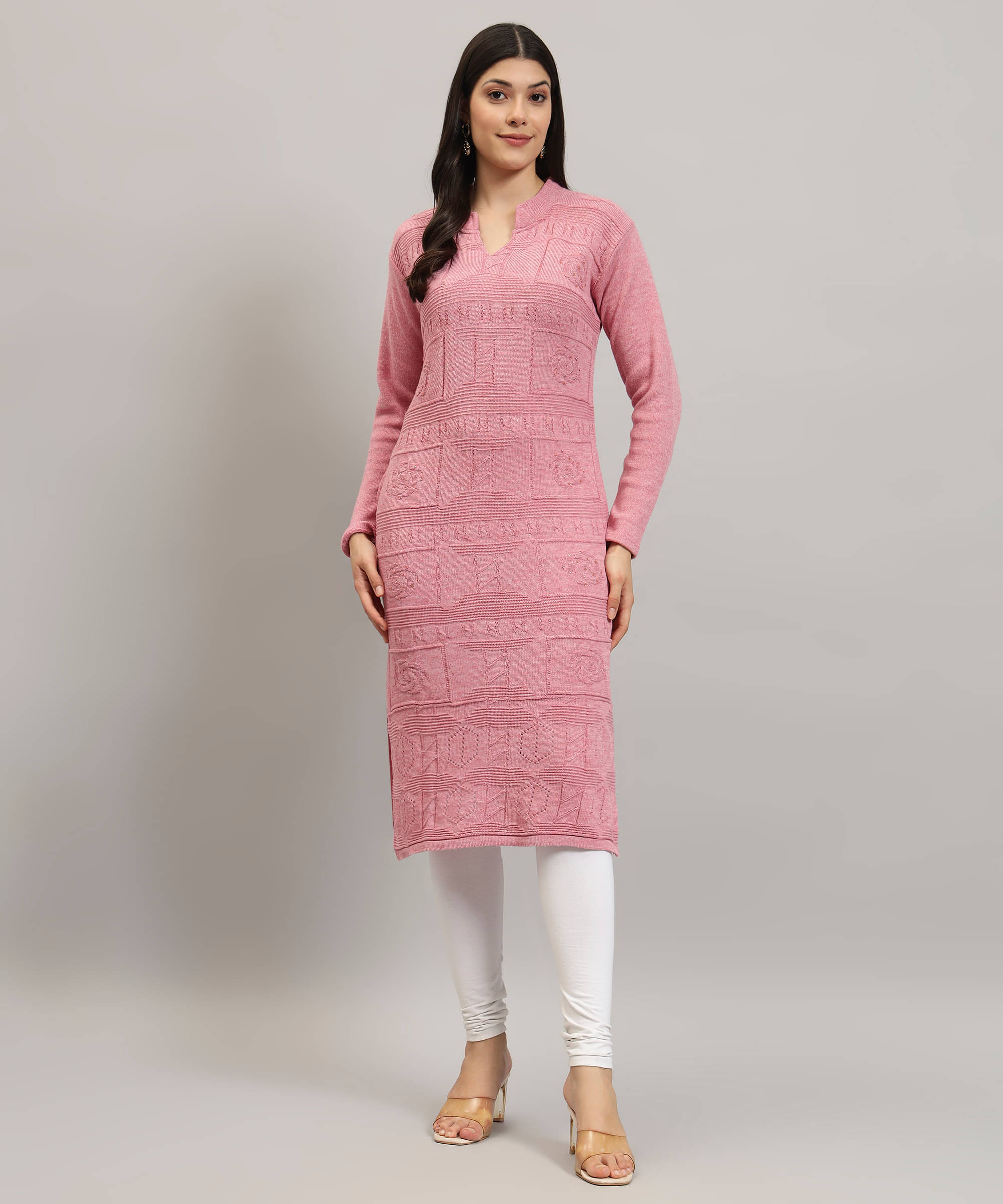     			Canblar Women Woollen Solid Straight Kurti ( Peach )