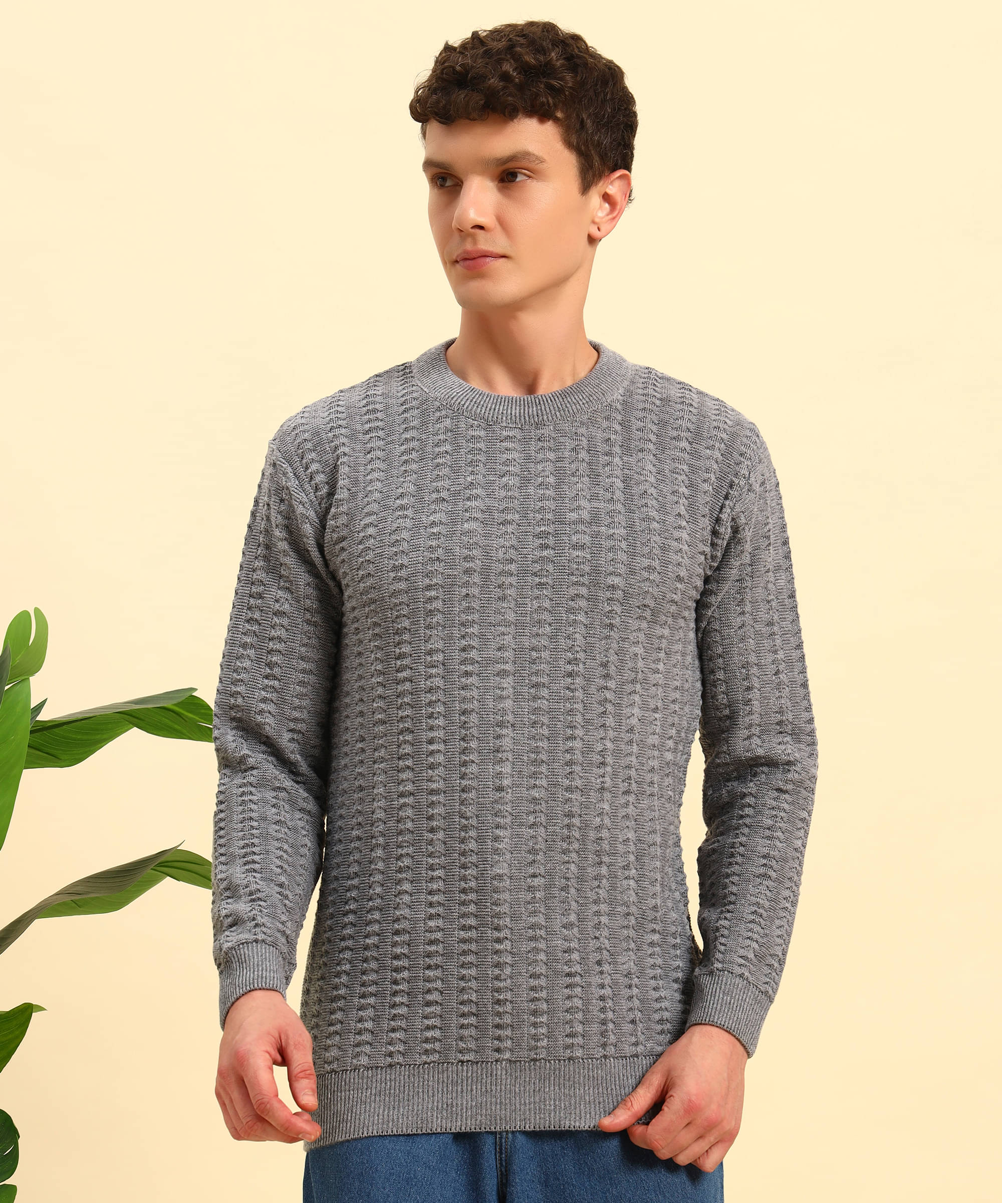     			Canblar Woollen Blend Round Neck Men's Full Sleeves Pullover Sweater - Grey ( Pack of 1 )