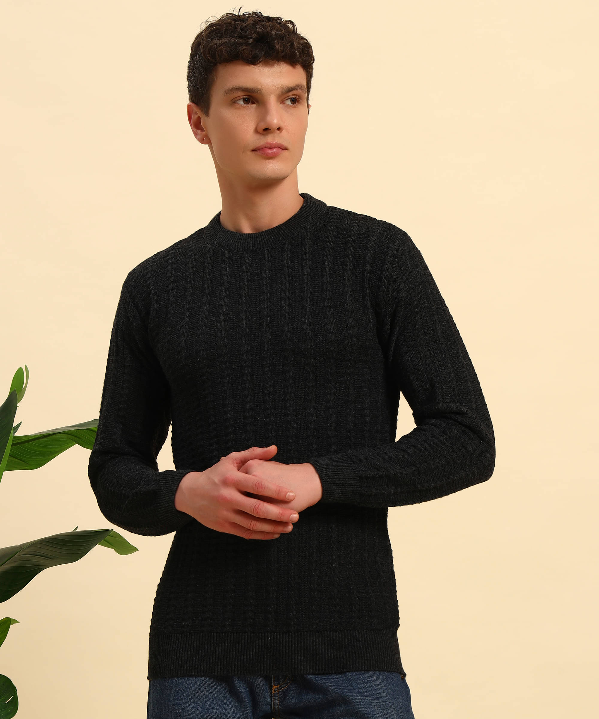     			Canblar Woollen Blend Round Neck Men's Full Sleeves Pullover Sweater - Black ( Pack of 1 )