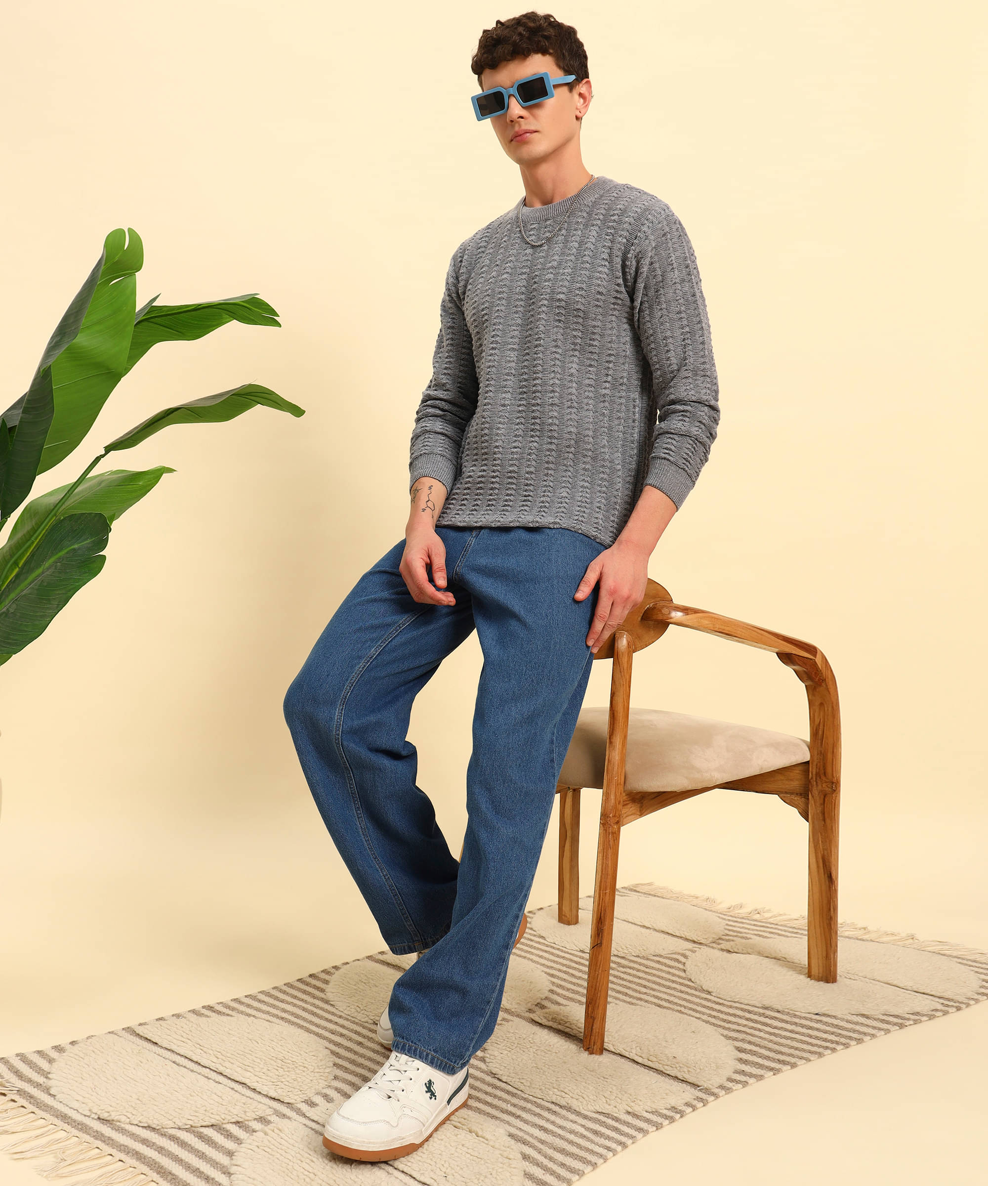     			Canblar Woollen Blend Round Neck Men's Full Sleeves Pullover Sweater - Grey ( Pack of 1 )