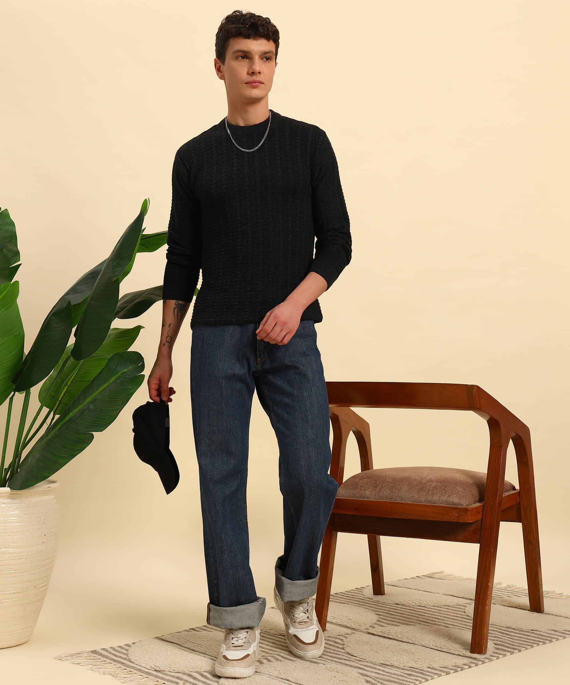     			Canblar Woollen Blend Round Neck Men's Full Sleeves Pullover Sweater - Black ( Pack of 1 )