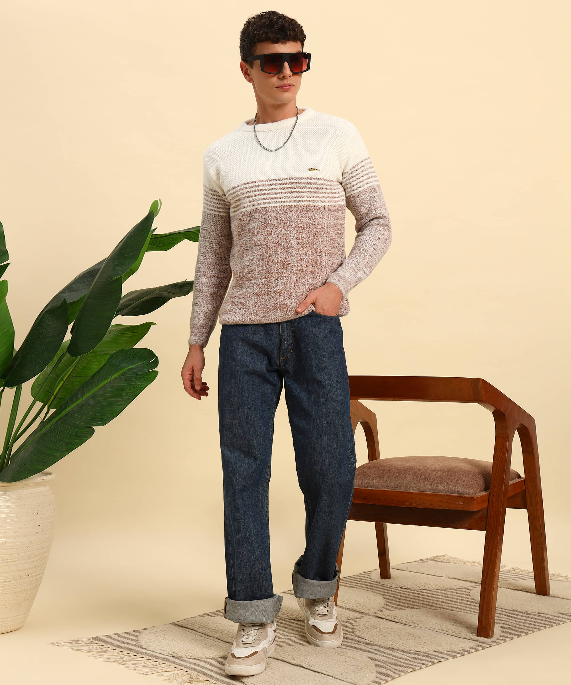     			Canblar Woollen Blend Round Neck Men's Full Sleeves Pullover Sweater - Brown ( Pack of 1 )