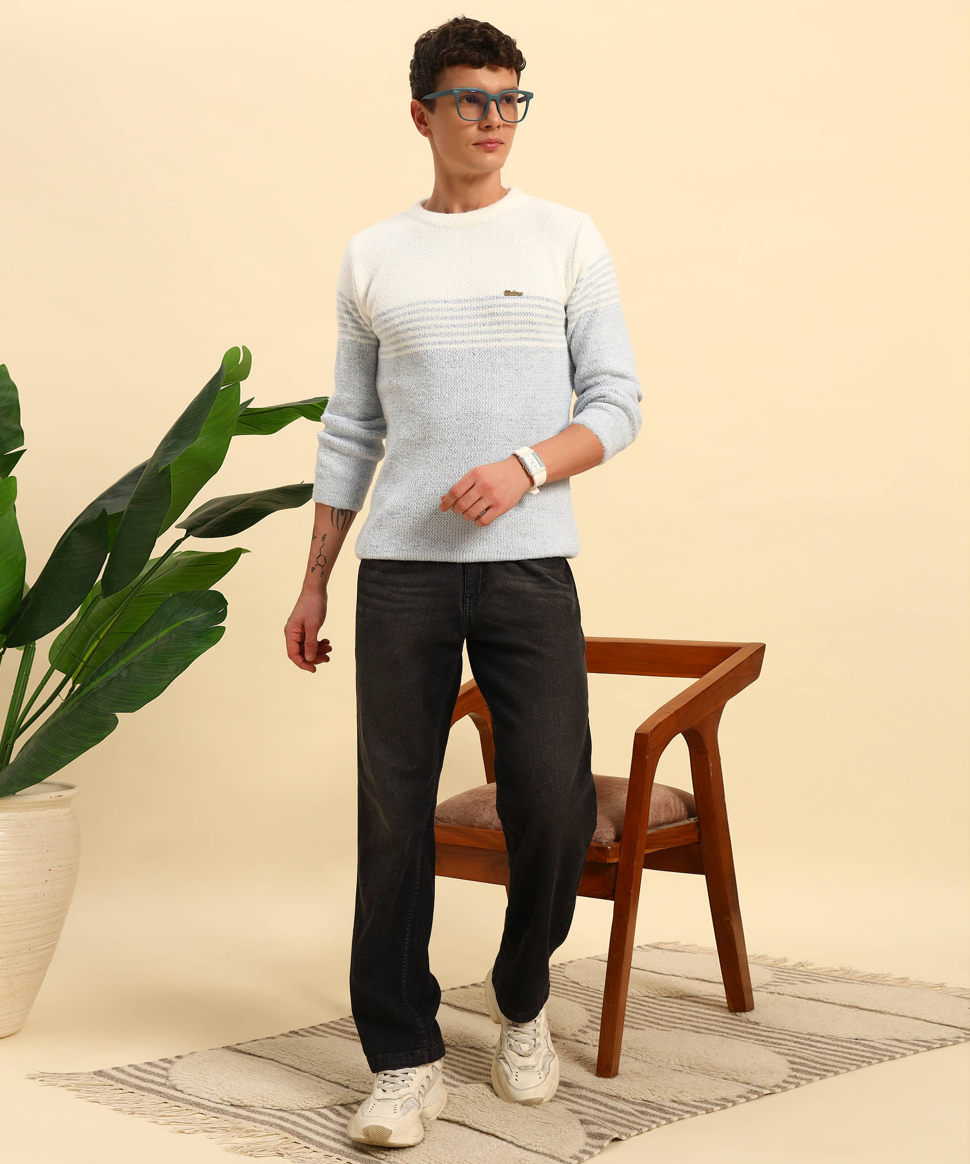     			Canblar Woollen Blend Round Neck Men's Full Sleeves Pullover Sweater - Blue ( Pack of 1 )